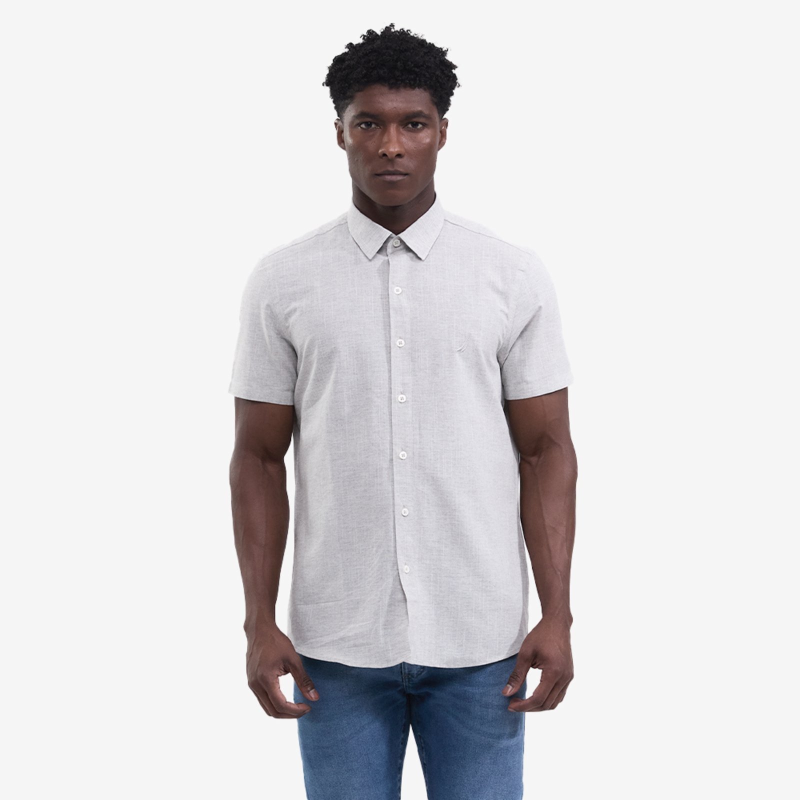 Camisa Nautica Manga Curta Fine Cinza