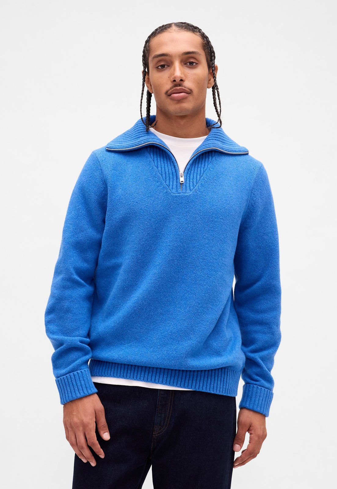 Suéter Masculino GAP Gola Alta Zíper Azul