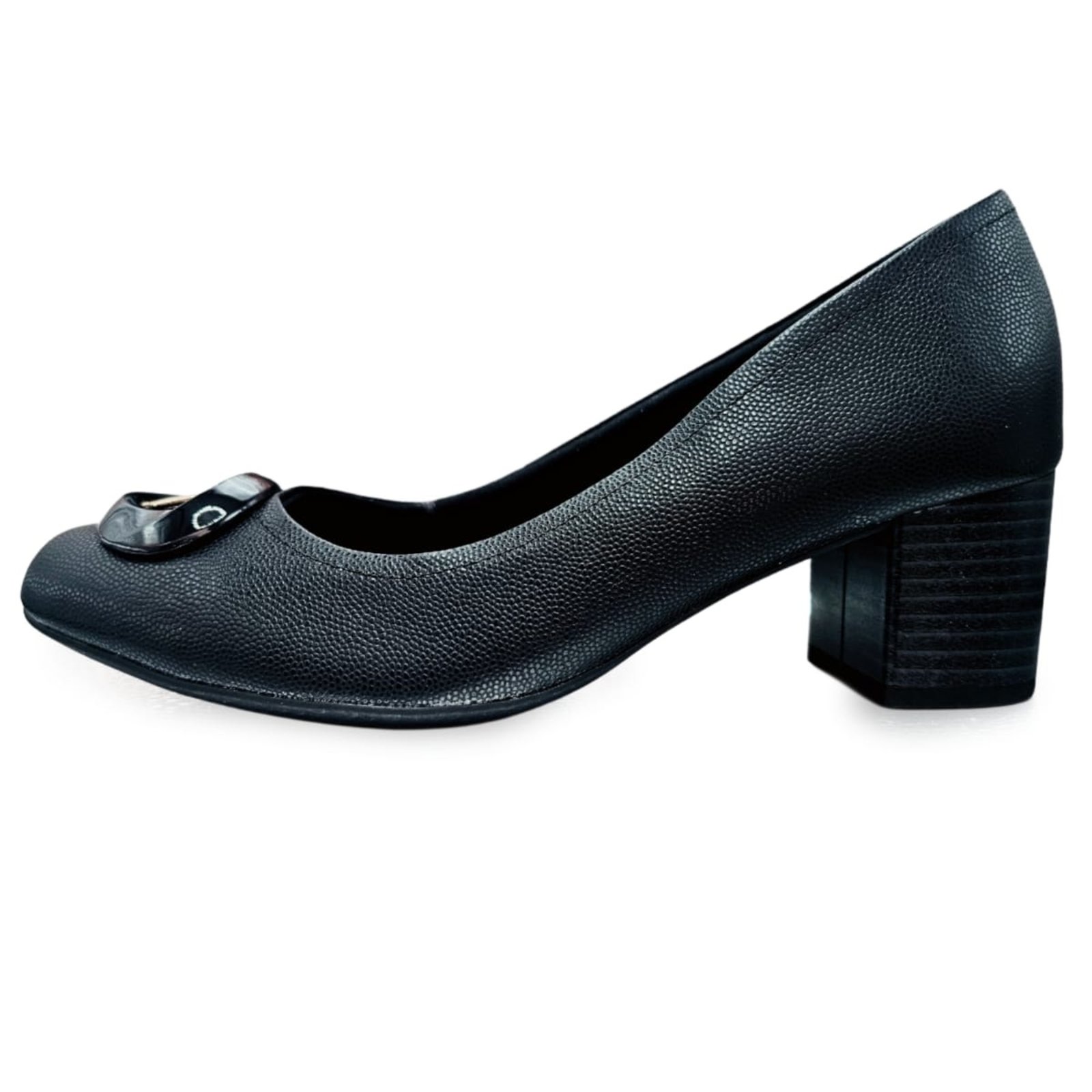 Sapato Usaflex Scarpin Feminino Couro Texturizado Salto 5cm Preto