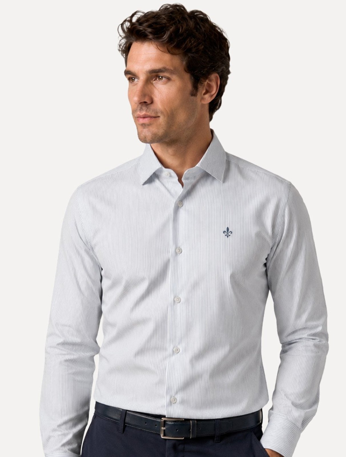 Camisa Dudalina Masculina Comfort Superfine Cotton Listrada Azul Escuro