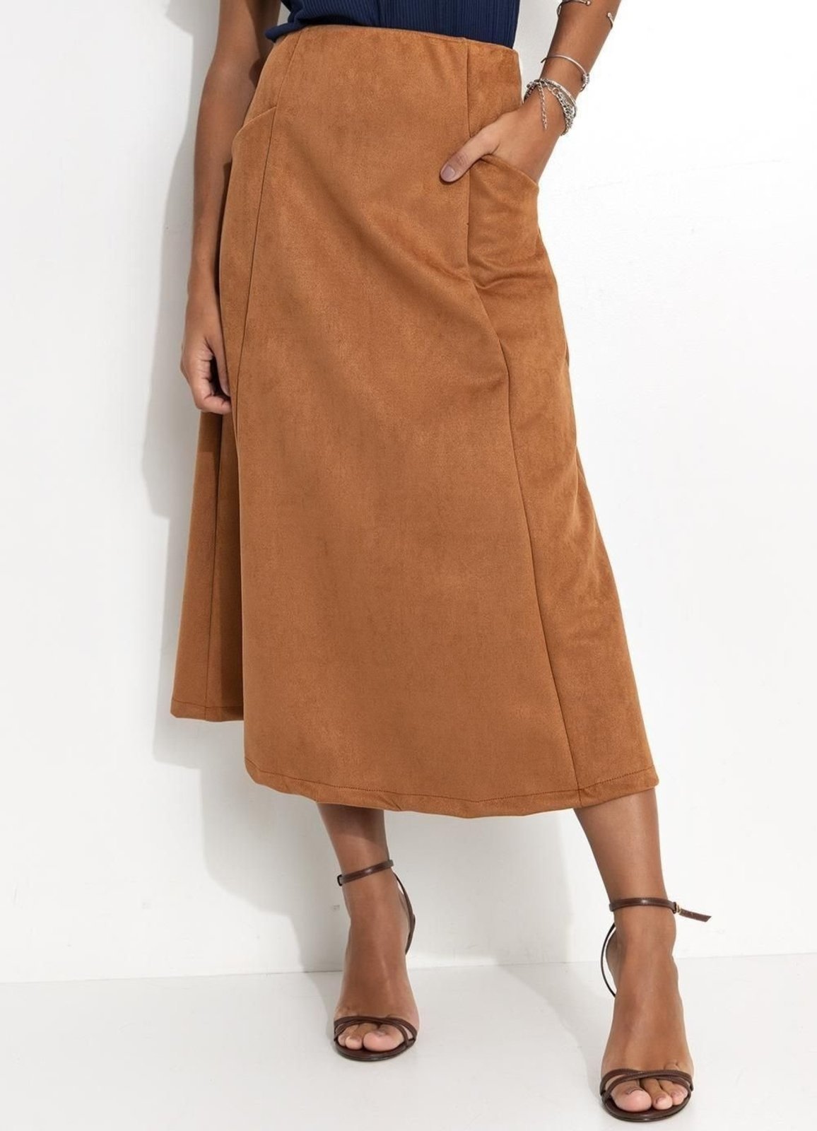 Saia Feminina Em Malha Suede Quintess Marrom