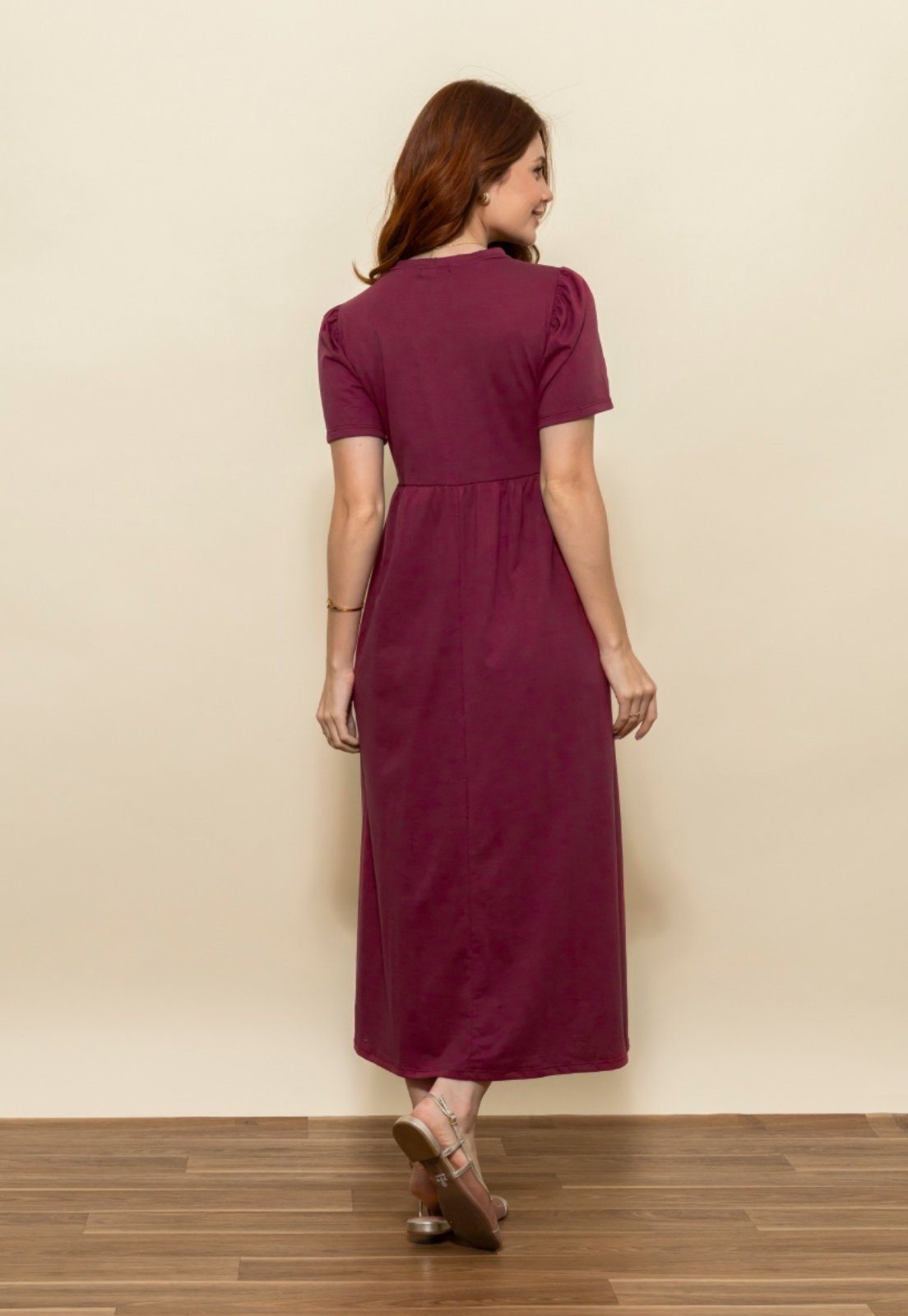 Vista 3 Vestido Audrey Malha Lisa vinho vinho