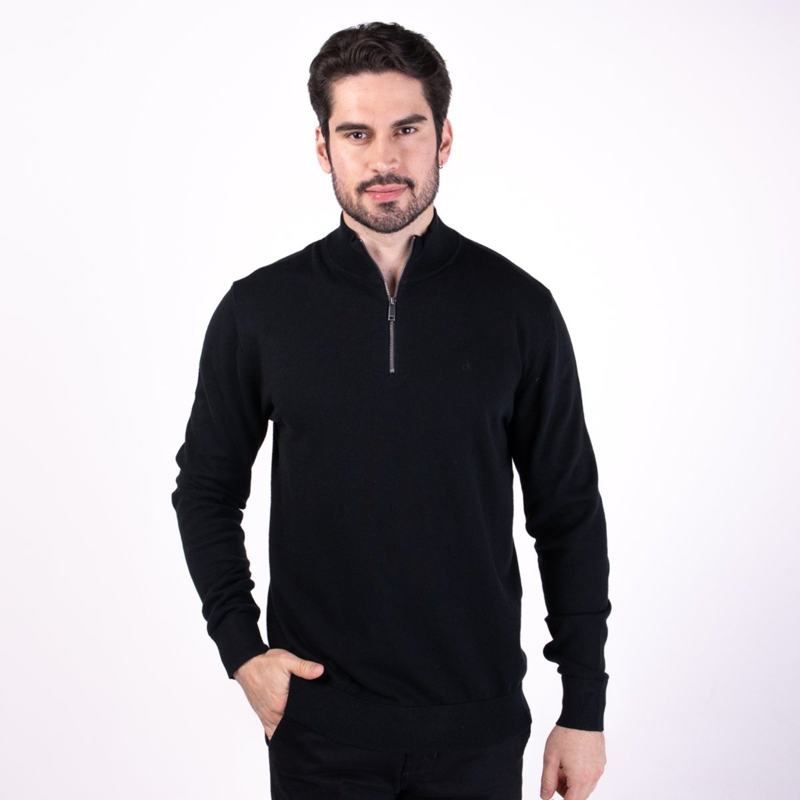 Suéter Calvin Klein Tricot Zíper Preto