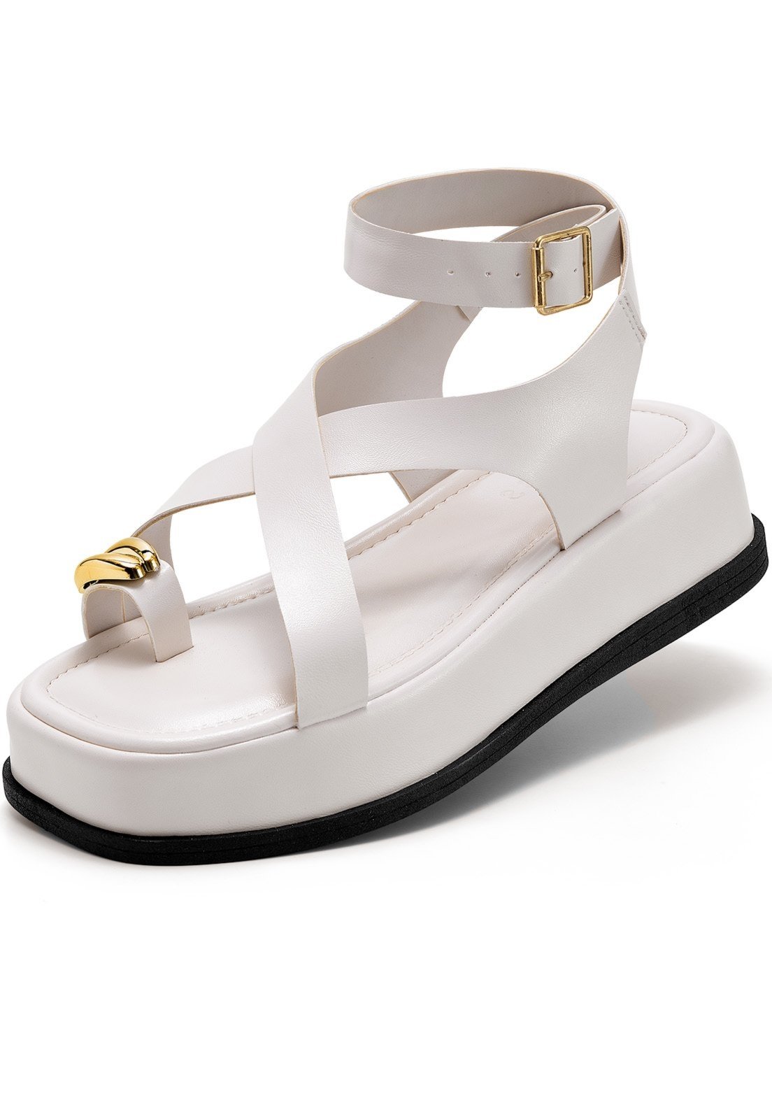 Vista 2 Sandália Feminina Lumiss Flatform Confortável Enfeite Metalizado Tiras Off White off-white white LUMISS off-white white