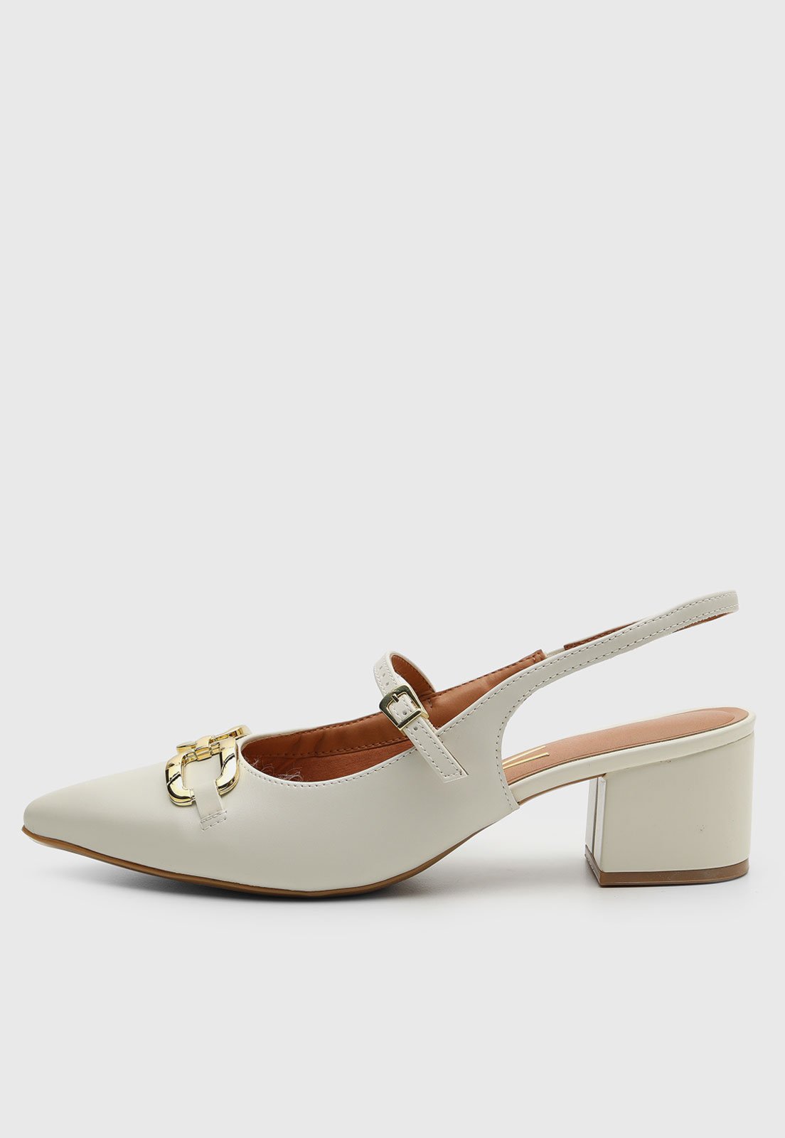 Scarpin Feminino Vizzano Salto Bloco Bico Fino Off-White