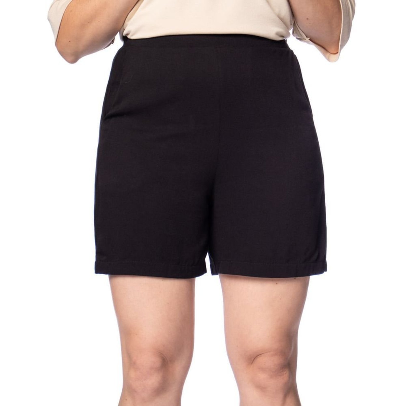 Bermuda Feminina Rovitex Viscose Sarjada Elástico Preto