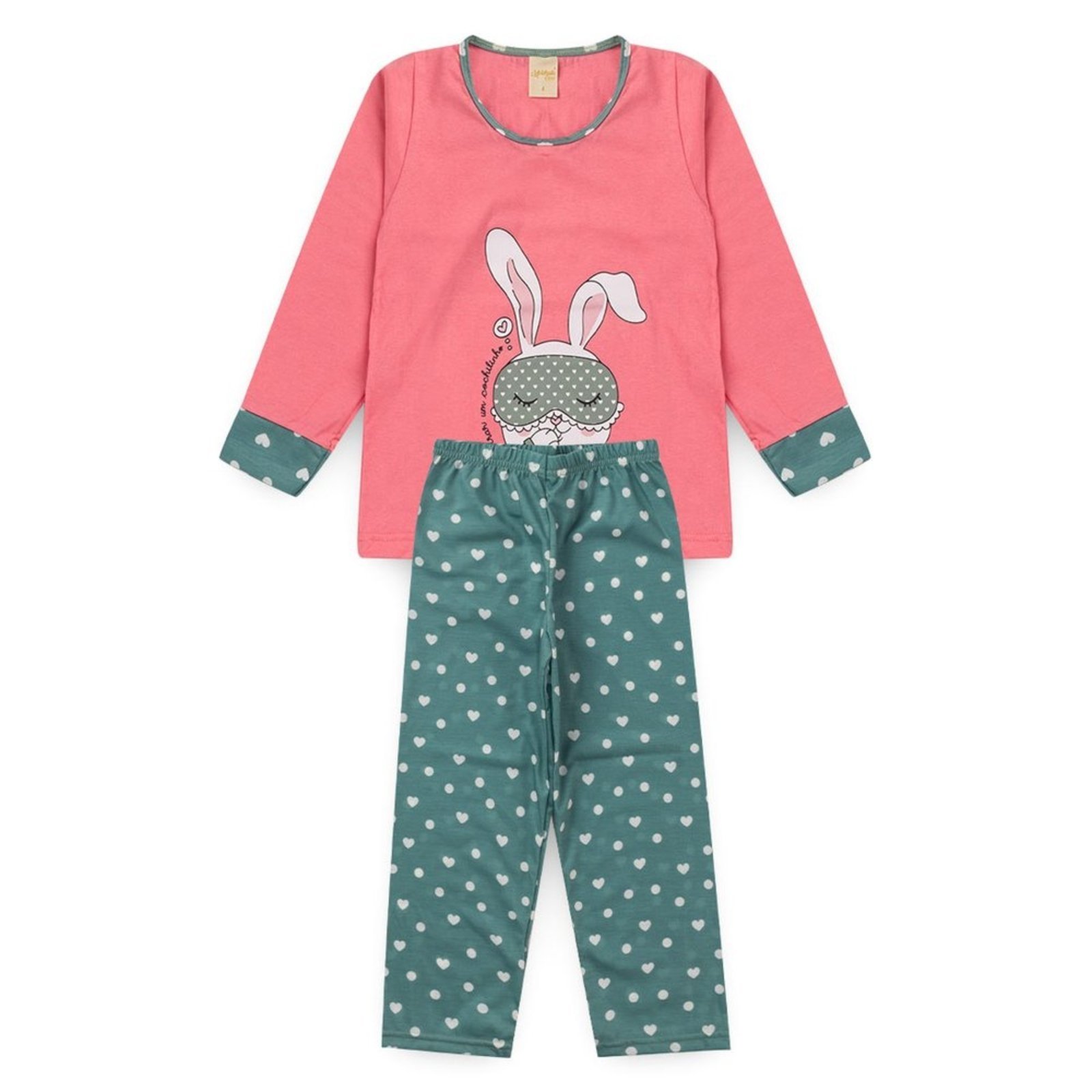 Vista 2 Pijama Molekada Menina Longo Coelho rosa Molekada rosa