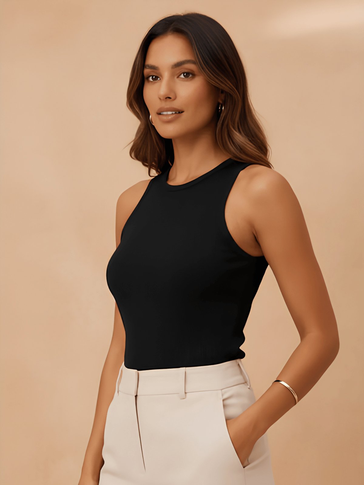 Blusa Regata Feminina Básica Malha Ribana Lunender