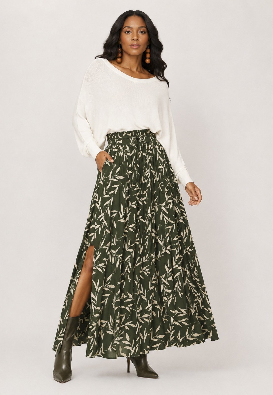 Saia Cabanafree Longa Viscose Tie Dye Musgo