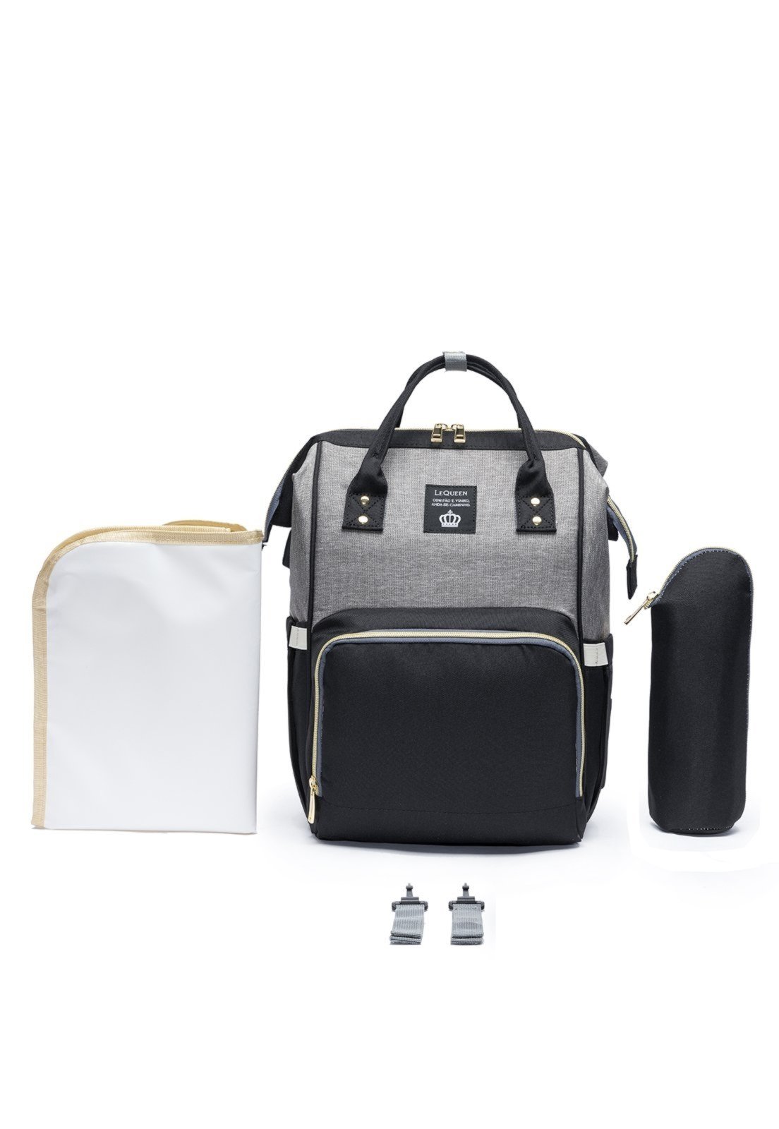 Infantil – Mochila Bolsa Maternidade Lequeen Porta Mamadeira Menina Menino PRETA