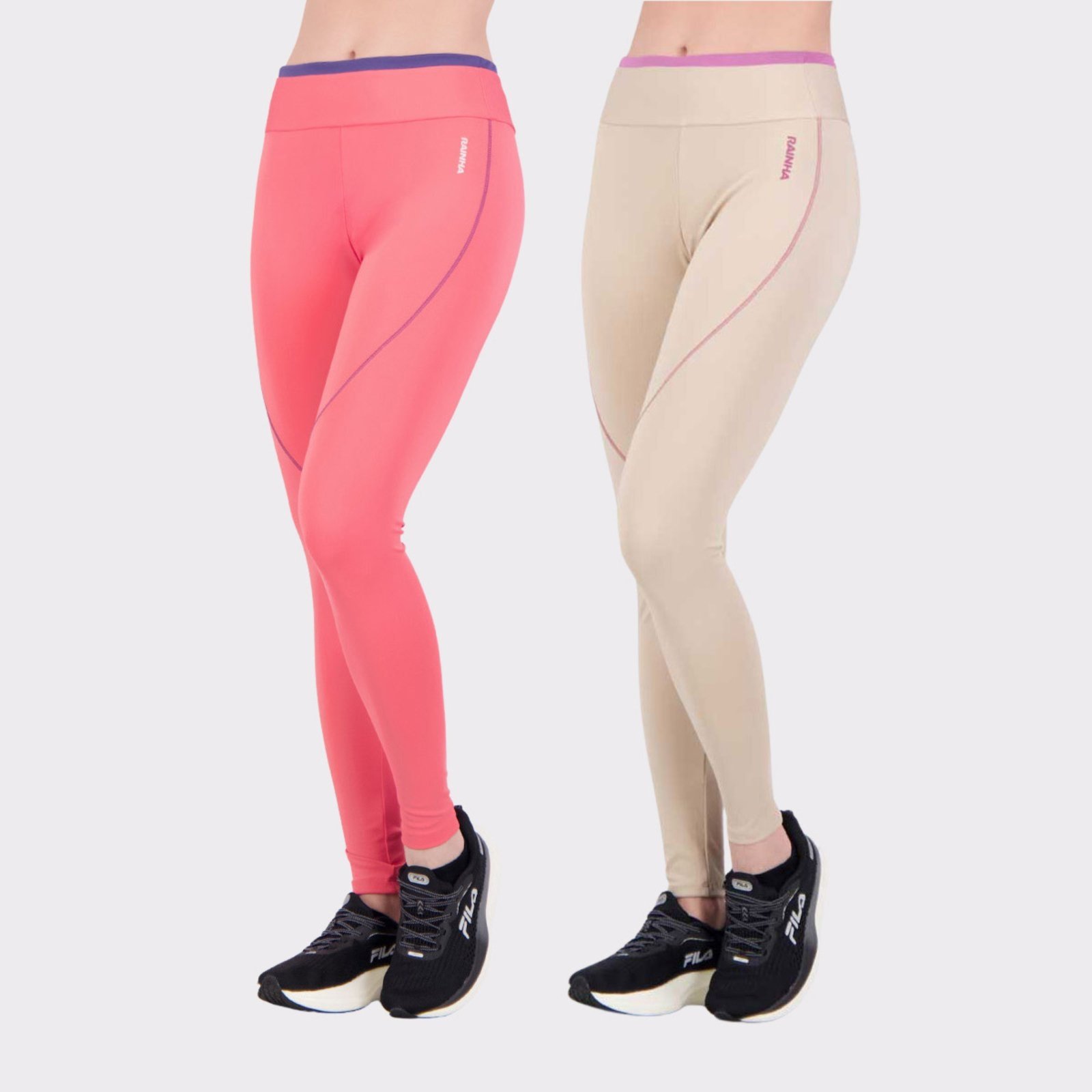 Kit 2 Calças Legging Rainha Vivos Flow Pipe Feminina Roxa e Dourada