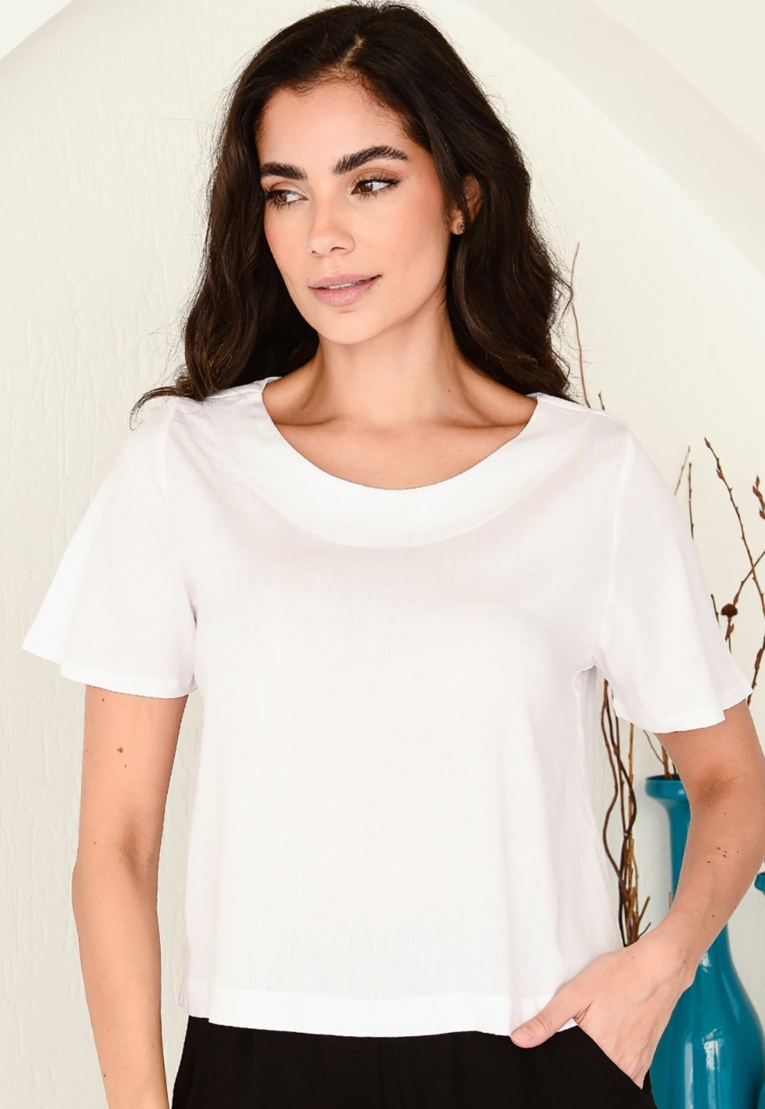 Blusa Viscose M/C B’Bonnie Leona Branca