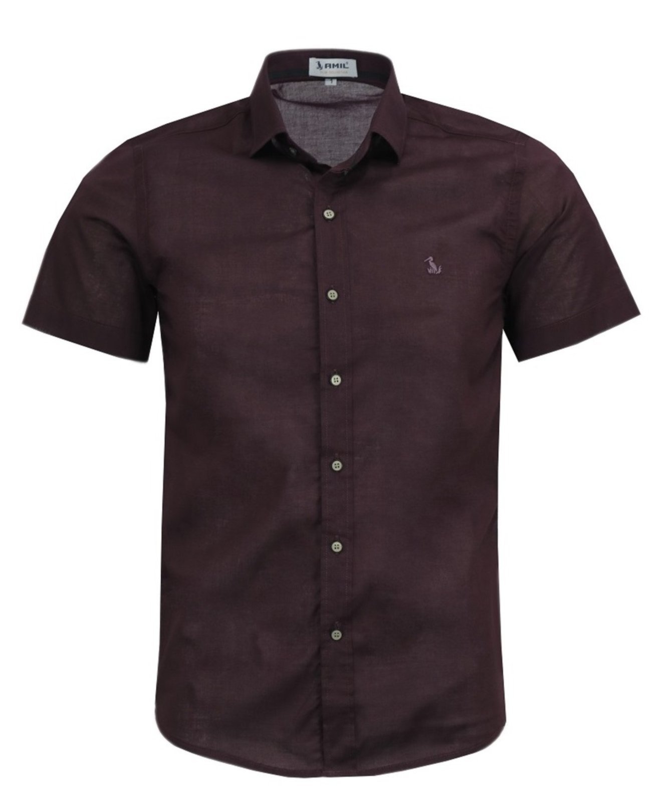 Camisa Social Amil Slim Works Algodão Com Elastano Manga Curta Luxo Bordô
