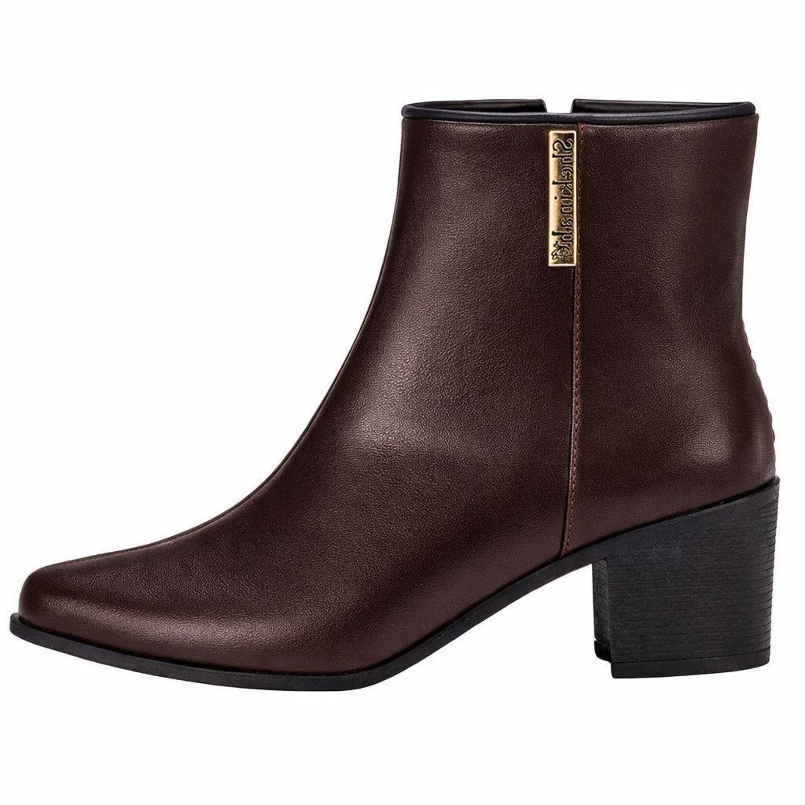 Bota Salto Bico Fino Cano Médio Salto Grosso Shekinah Elegante Marrom