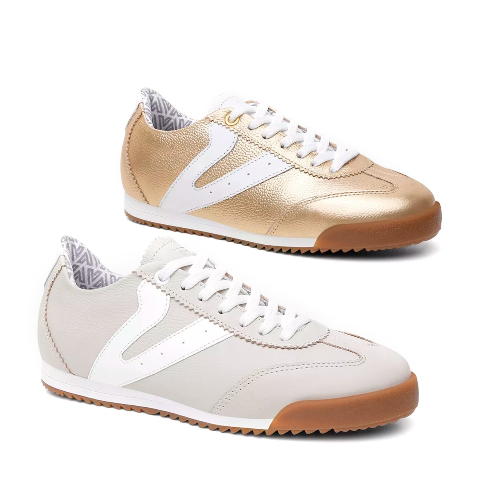 Vista 2 Kit 2 Tênis Feminino Vittal Couro Legítimo Naomi Casual Clássico Retrô e Offwhite USE VITTAL dourado/off-white offwhite USE VITTAL dourado/off-white offwhite