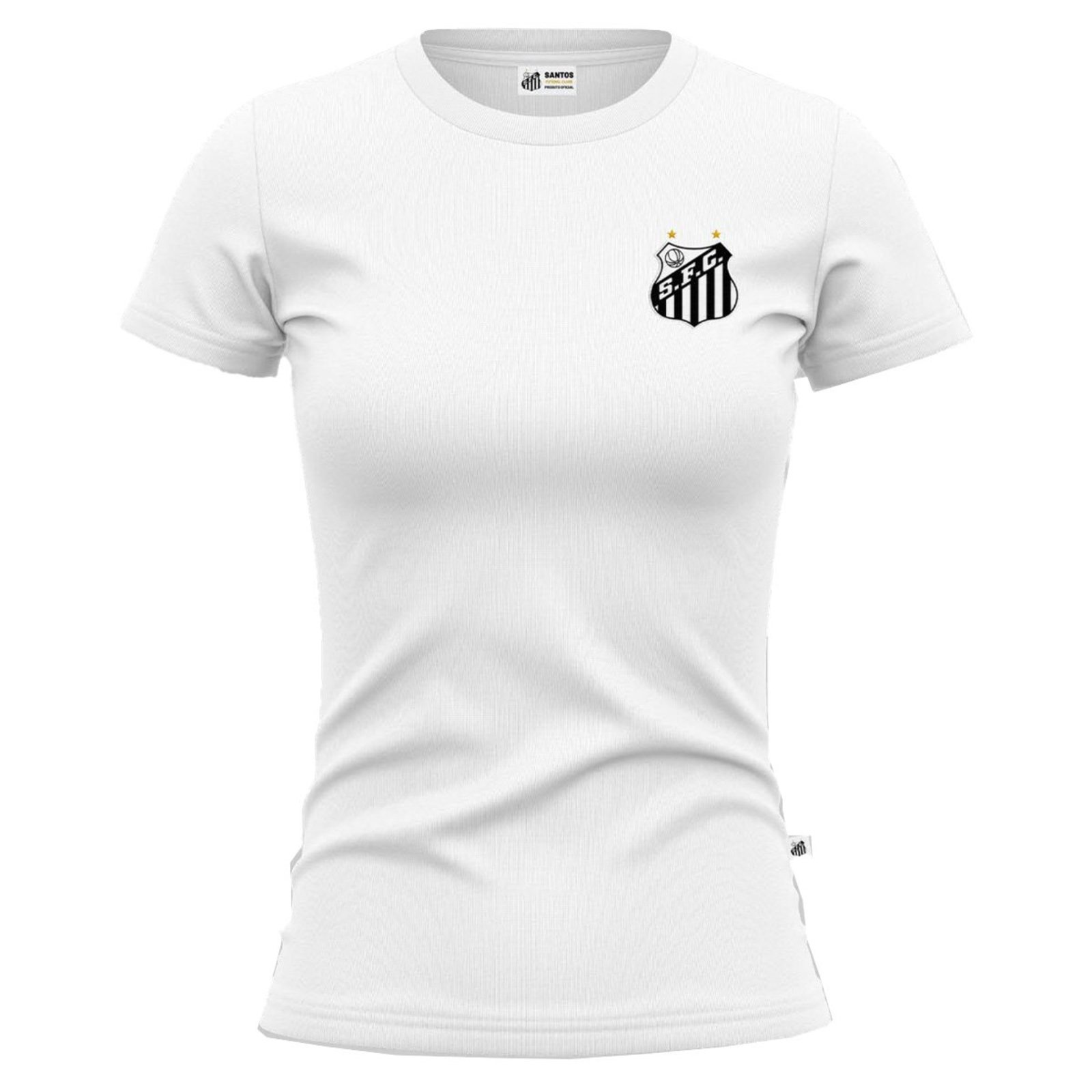Camiseta Feminina Santos Oficial Baby Look Escudo Torcedor Branco