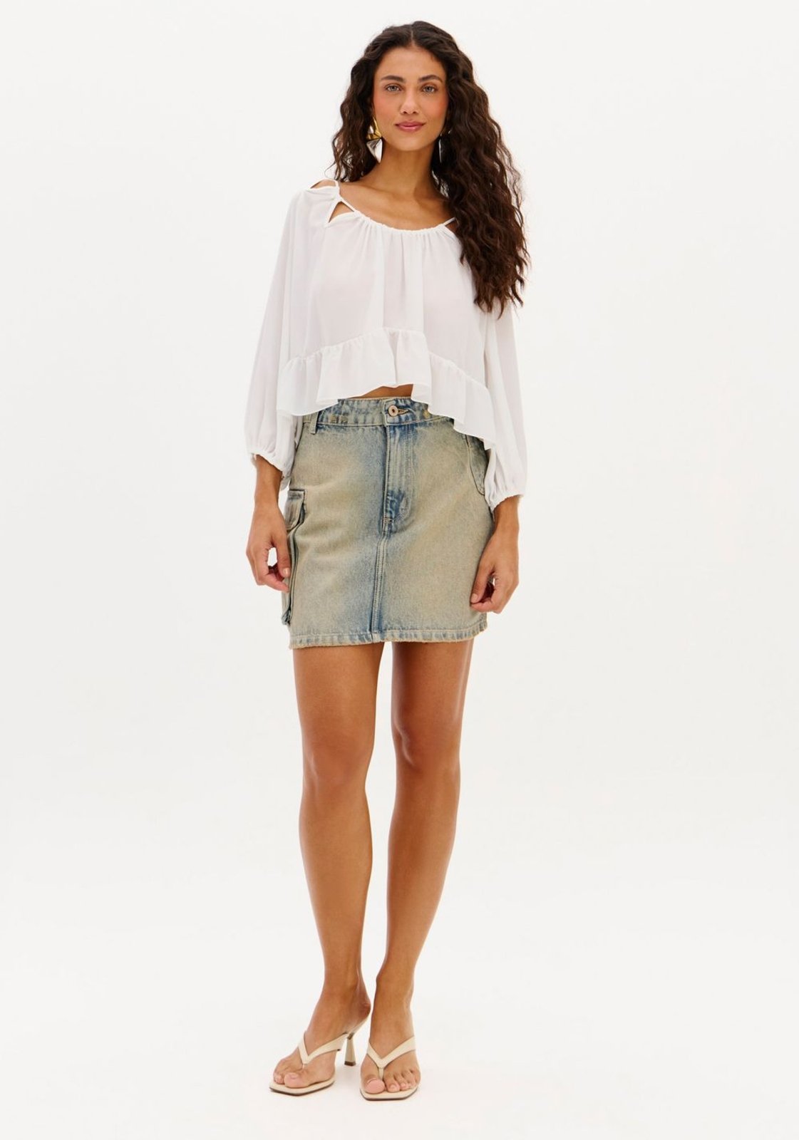 Saia Jeans Curta Cargo Cintura Alta My Favorite Things