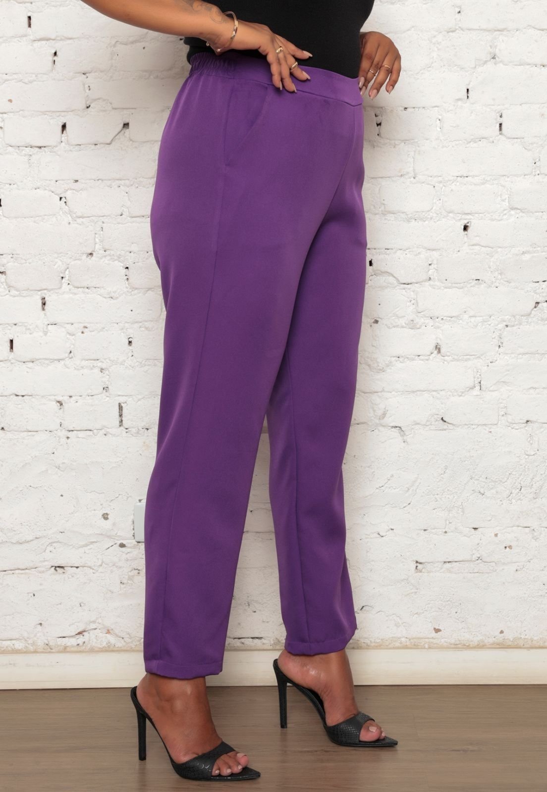 Calça Feminina Alfaiataria Clássica Elegante Com Elástico Modelo Premium- Roxo