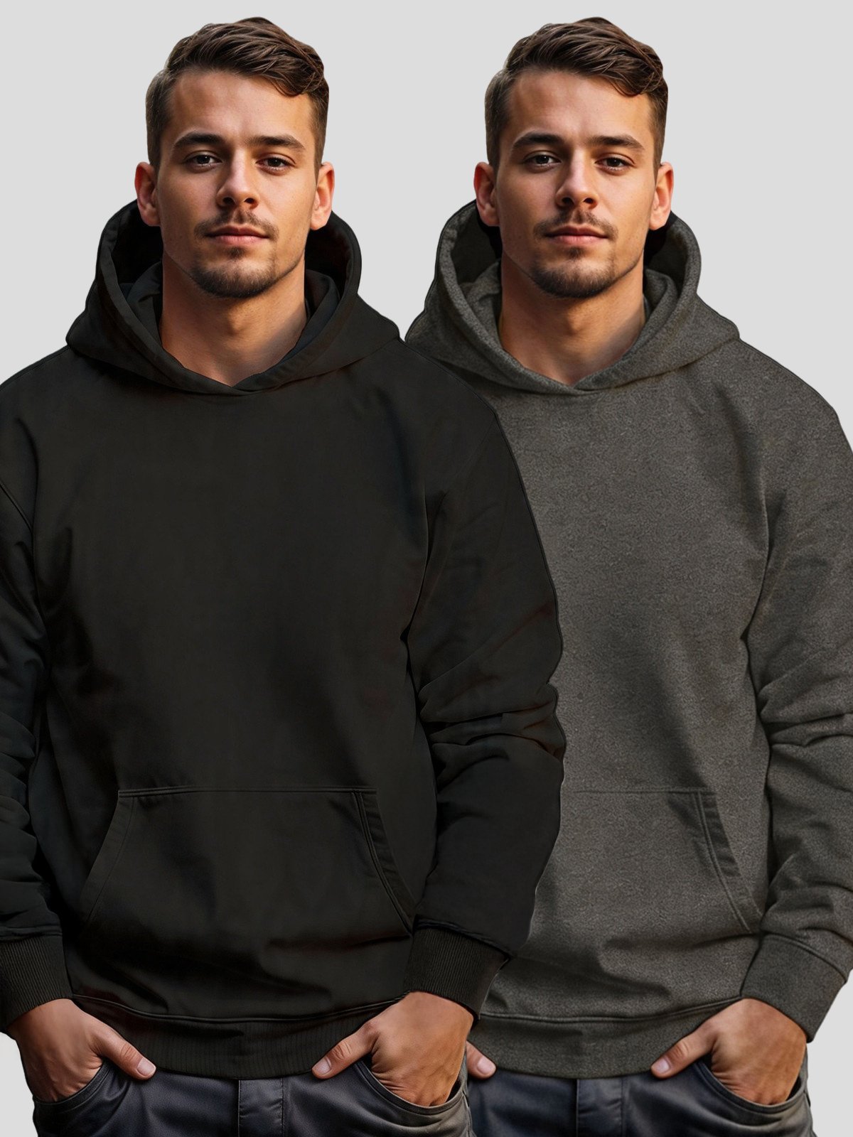 Kit 2 Moletom Canguru Masculino Benellys Liso Preto e Chumbo