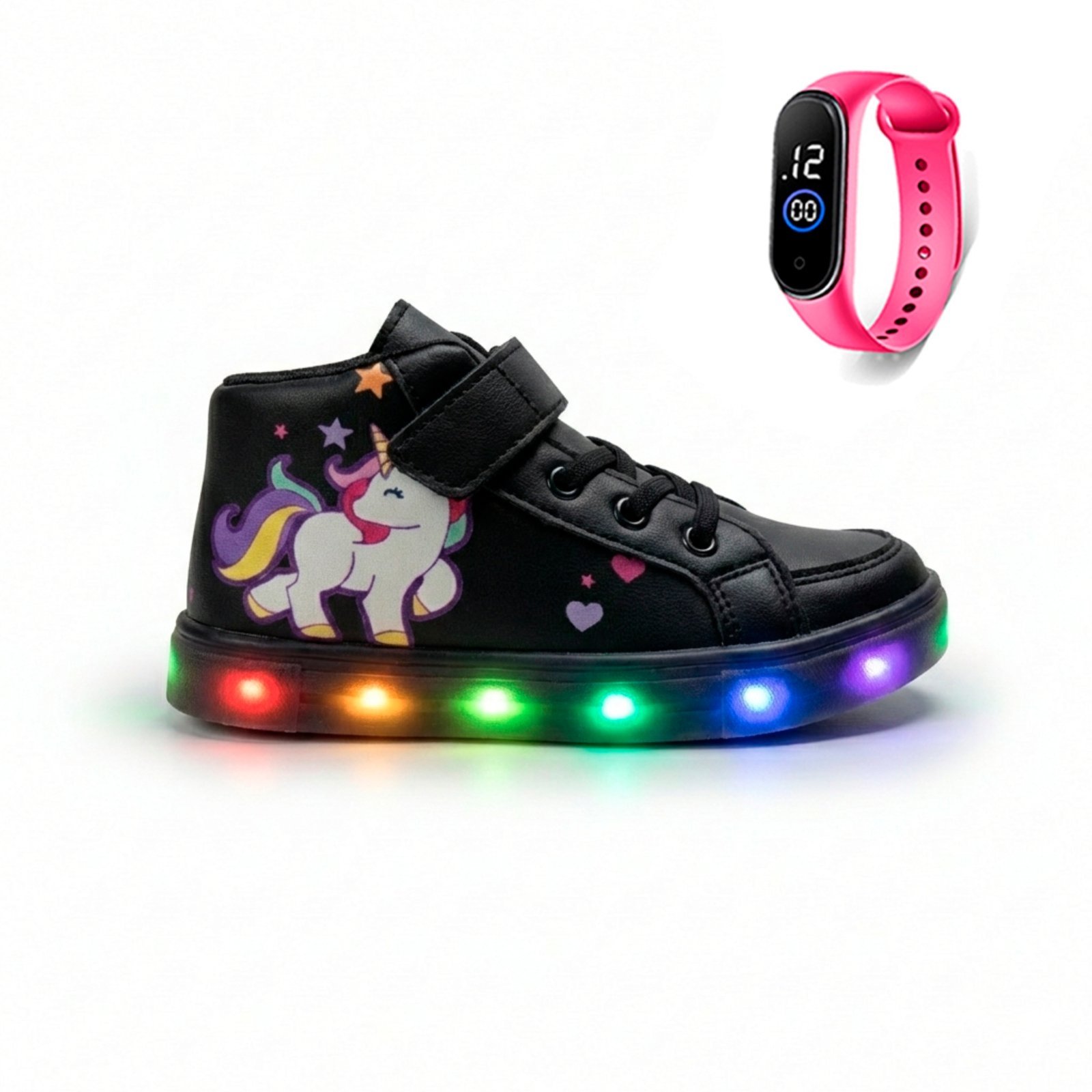 Vista 2 Infantil - Kit Tênis Botinha com Led para Meninas Casual Branca Unicórnio + Relógio Digital Inteligente CALCADOS LGHT LIGHT branco CALCADOS LGHT LIGHT branco