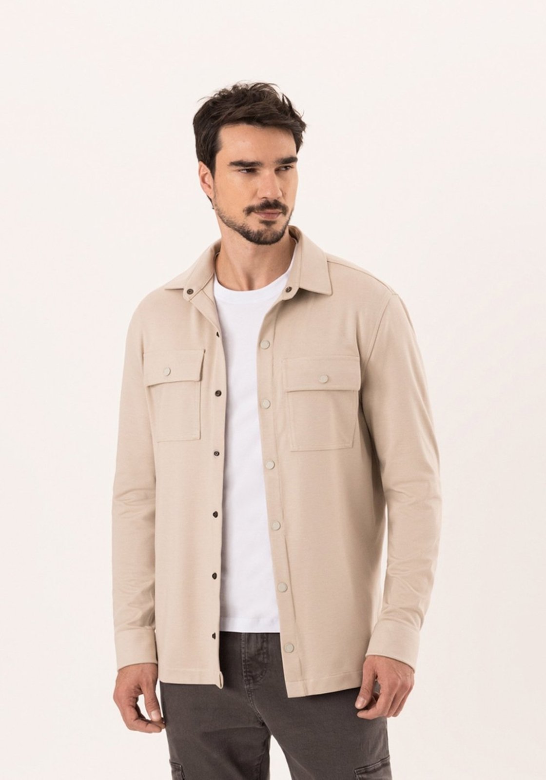 Camisa Overshirt De Mangas Longas Com Bolsos