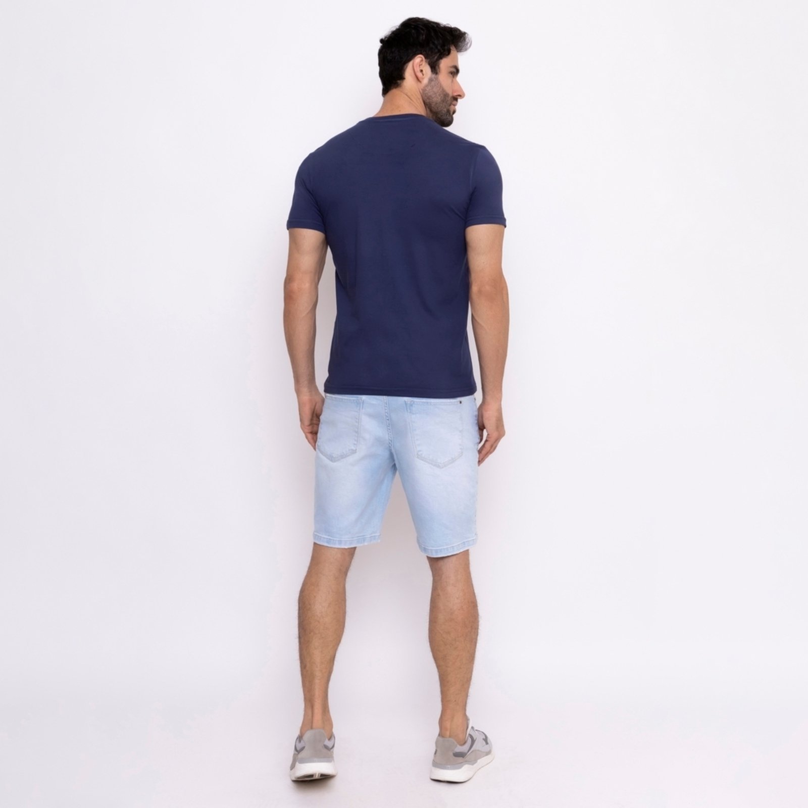 Camiseta Masculina Básica Gola Redonda Algodão Azul Marinho
