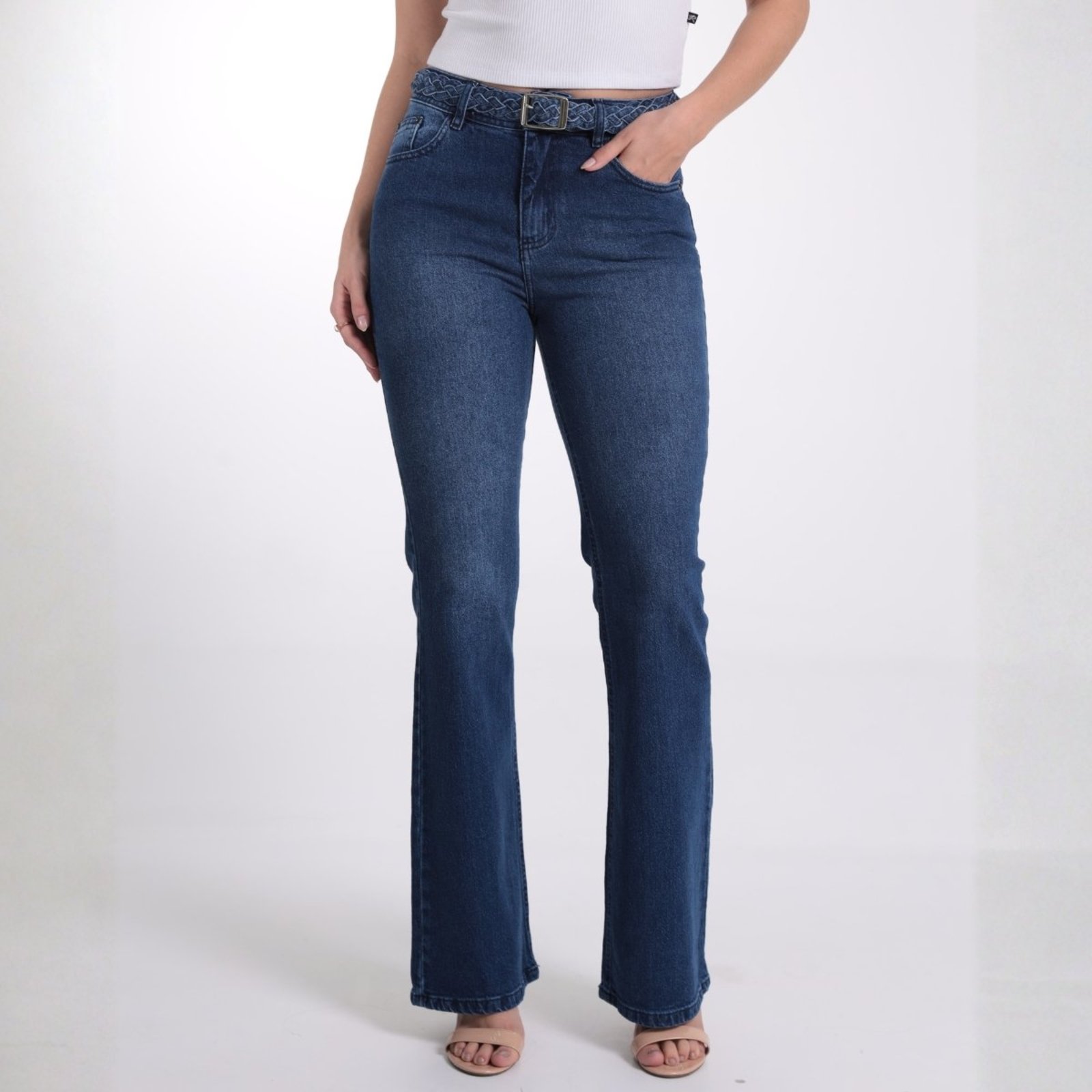 Calça Jeans Flare Feminina com Cinto Revanche Camila