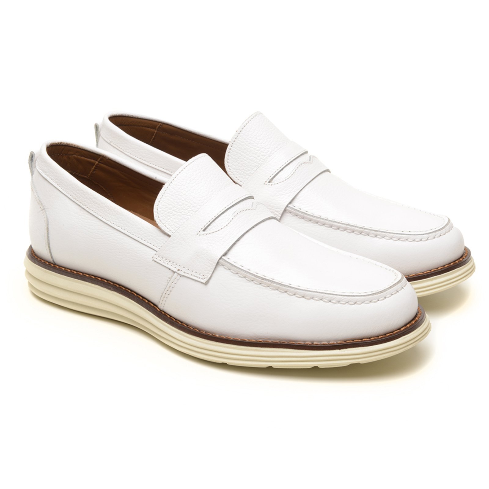 Sapato Loafer Casual Masculino Couro Legítimo Branco