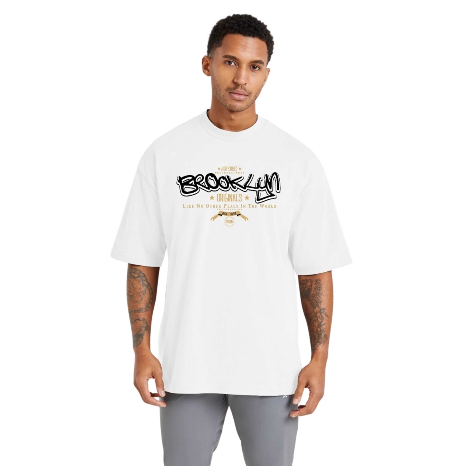 Camiseta Oversized Streetwear de Algodão Masculina Ideal para Academia e Esportes Brooklyn