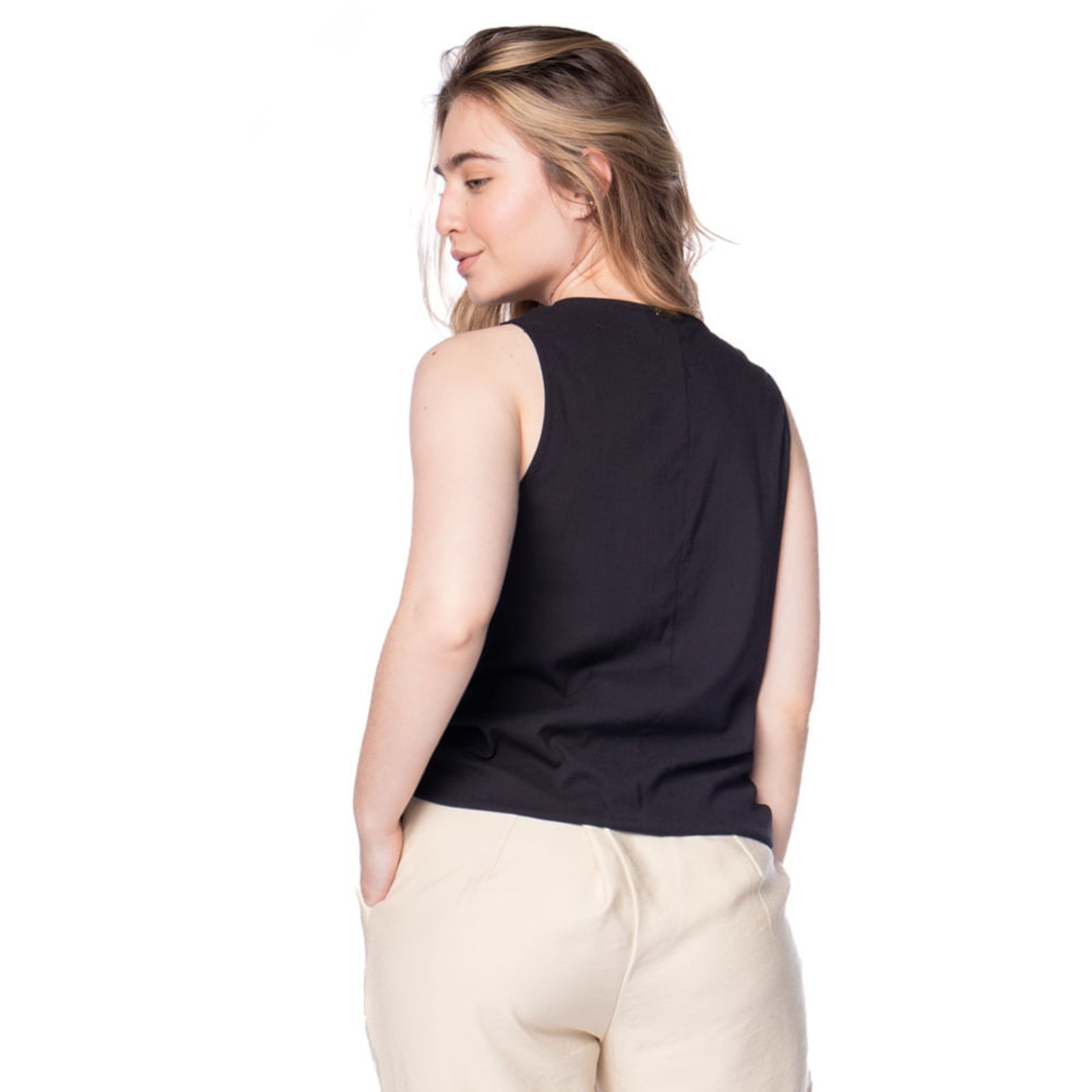 Vista 3 Blusa Feminina Giraffe Regata Detalhe Metálico preto Giraffe preto