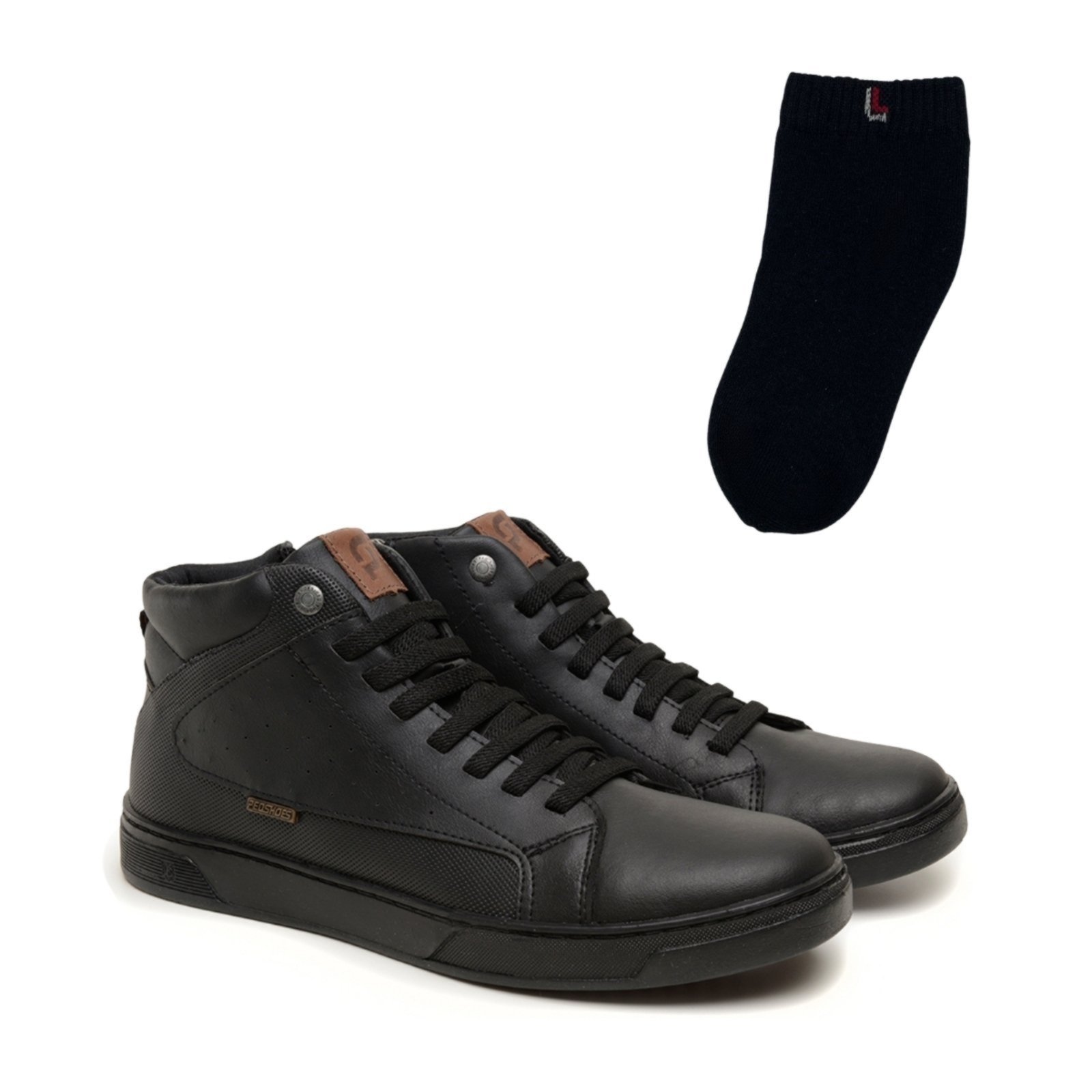 Kit Tenis Sapatenis Masculino Moderno Casual Cotidiano Com Meia Preta Básica