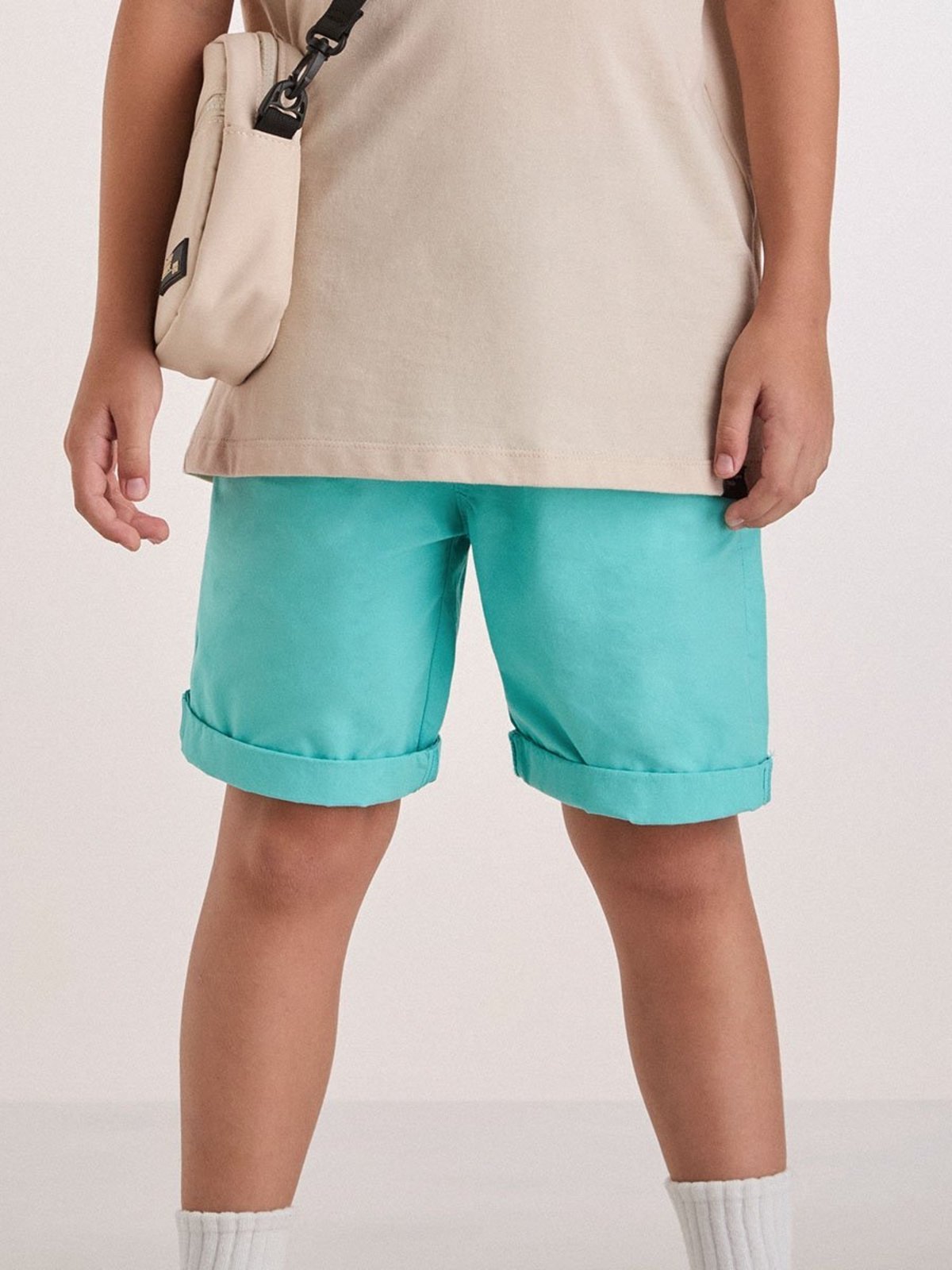 Infantil - Bermuda de Sarja Azul Acqua com Cadarço