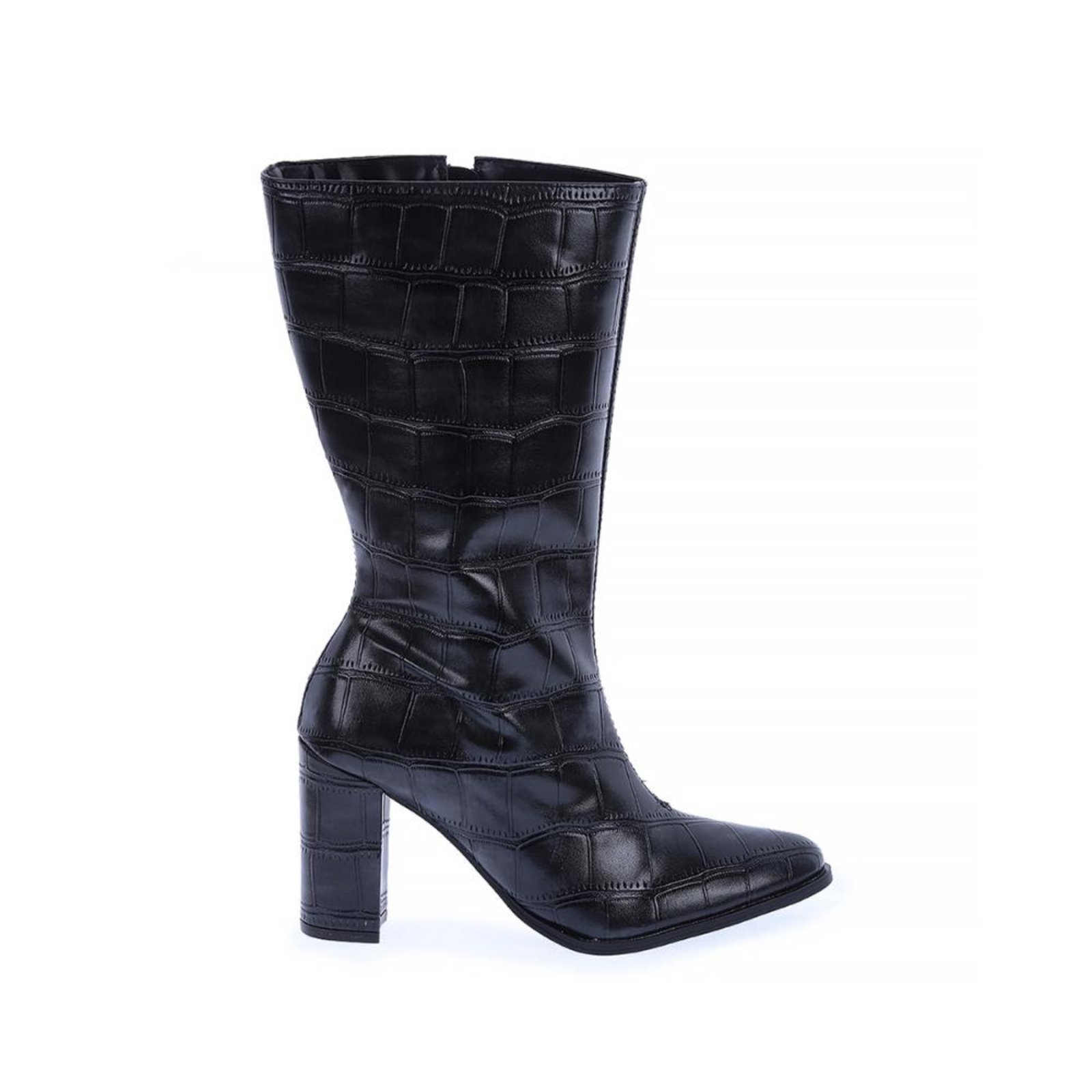 Janet - Bota Feminina Preta Croco Salto Alto Bloco Preto