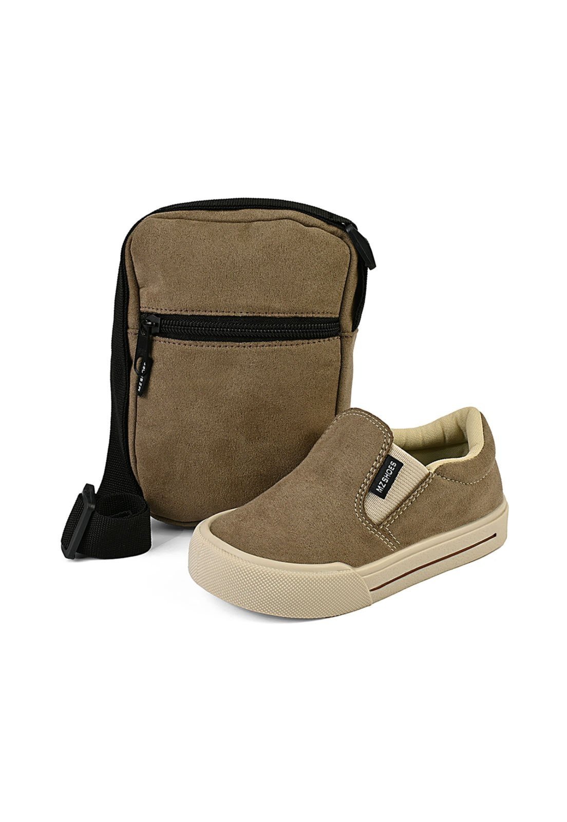 Infantil - Tênis Iate Com Bag Casual Menino Sem Cadarço Slip On Taupe Mzkid