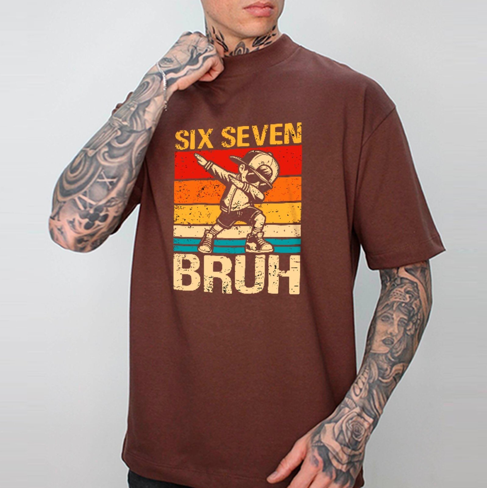 Camiseta Oversized Premium Six Seven Bruh Street Dab Unissex Marrom