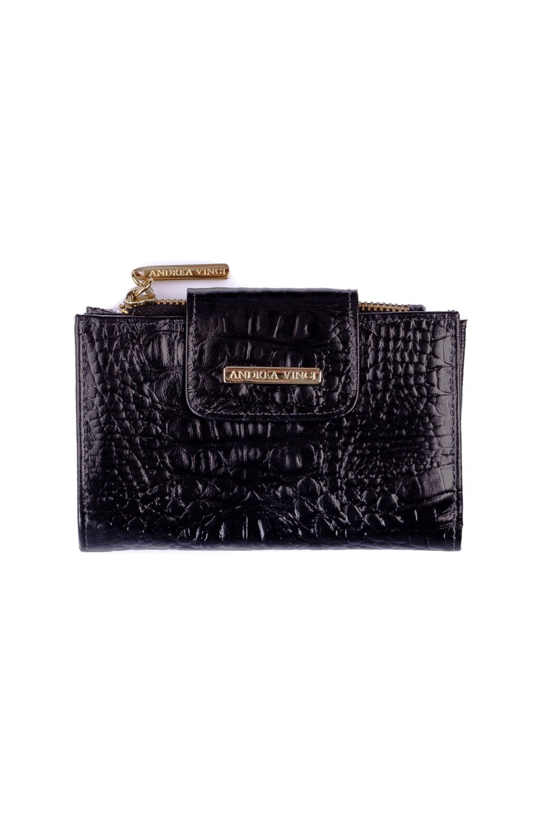 Carteira feminina de couro croco Lanna 10x15,5cm - Preto