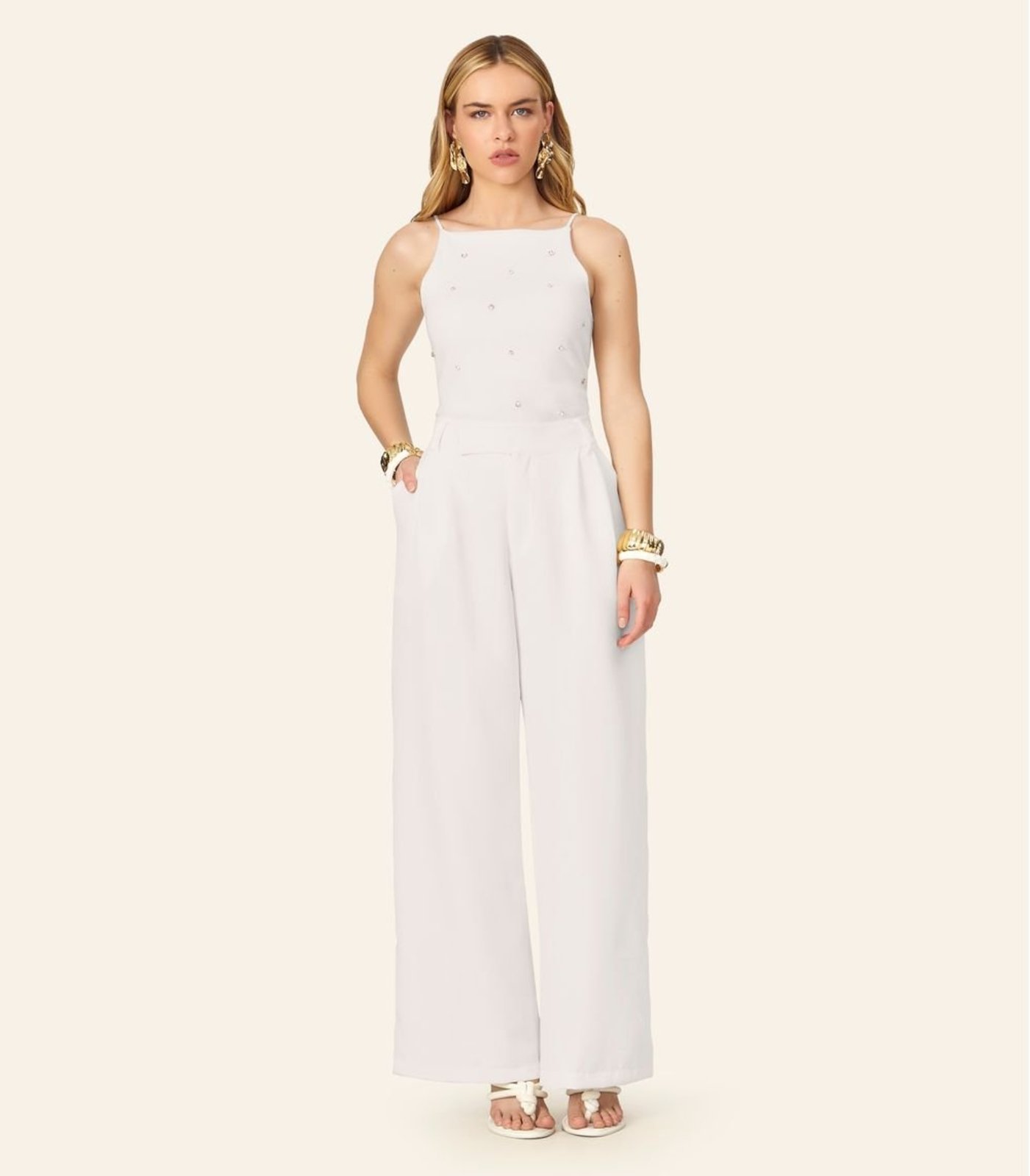 Blusa Feminina De Alça Com Rebites Ribana Endless Bege