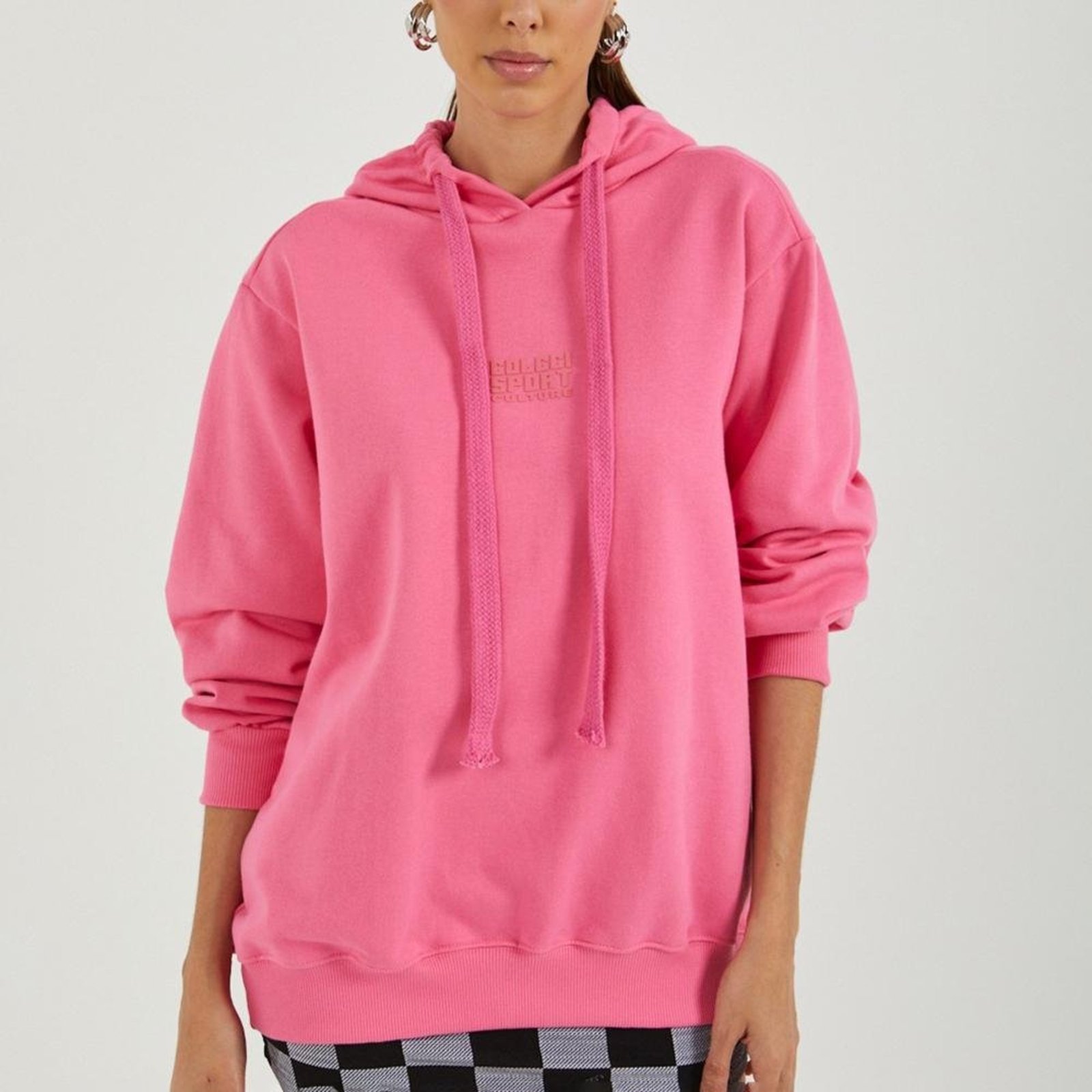 Blusão Moletom Com Capuz Loose Rosa Doja Rosa