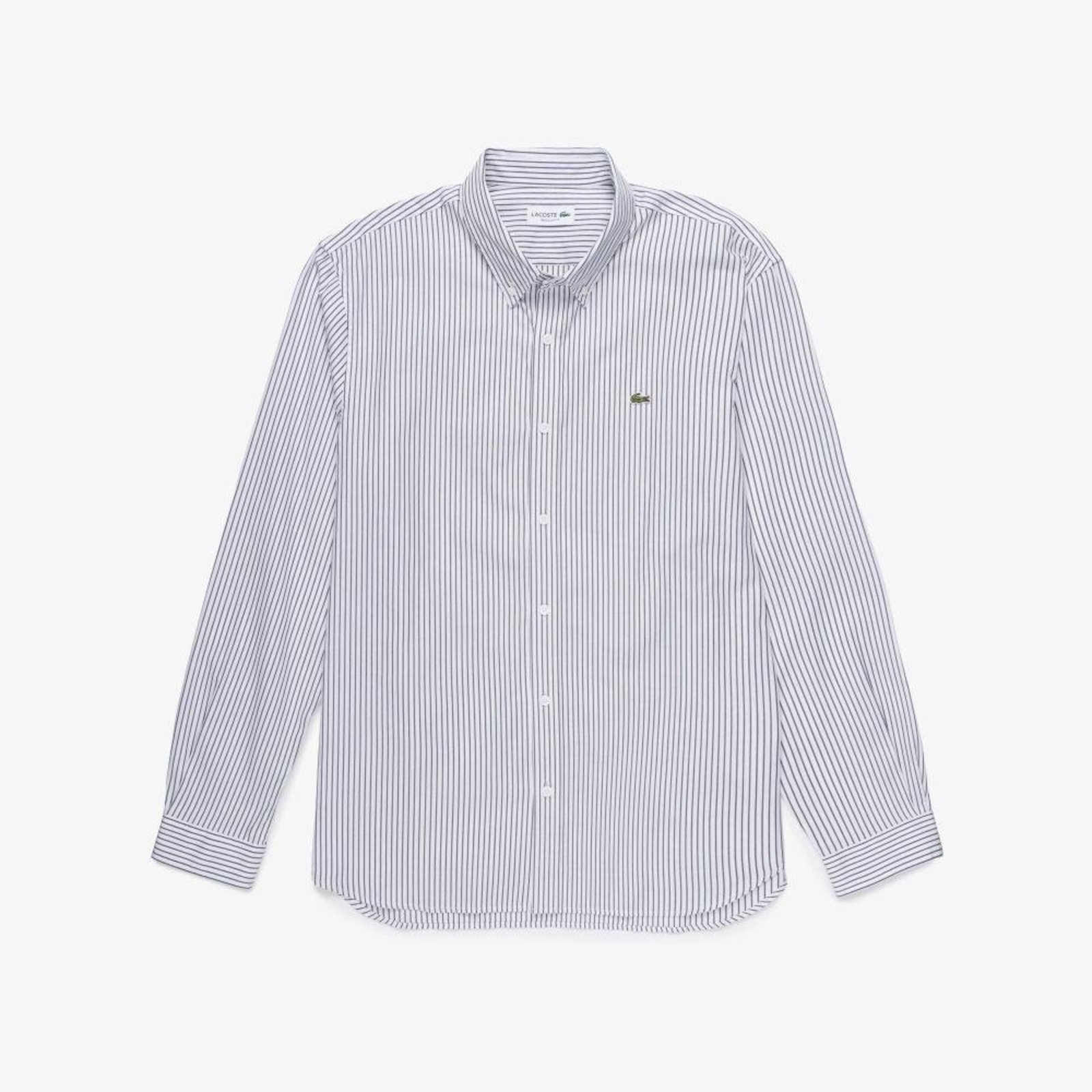Camisa Pinpoint Lacoste Listrada de Corte Regular Verde
