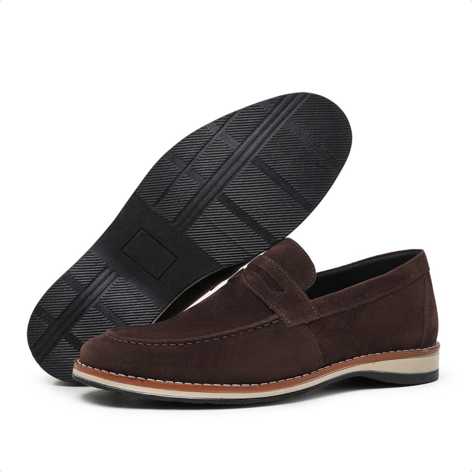 Sapato Masculino Mocassim Esporte Fino Social Casual Moderno Elegante Confortavel em Camurça Café