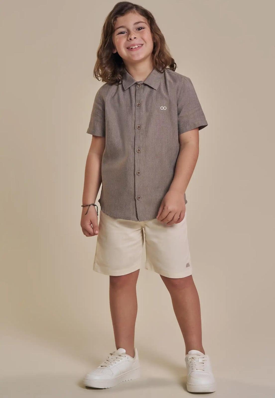Infantil - Conjunto Menino Camisa Shorts Linho LucBoo 10 Marrom