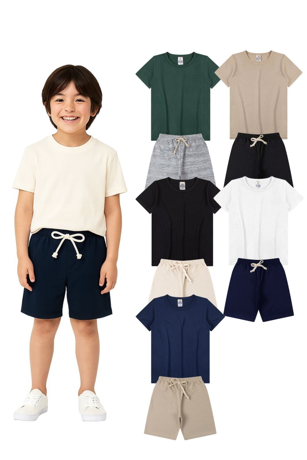 Vista 2 Infantil - Kit Sortido 5 Conjuntos Menino de Camiseta + Bermuda Babei no Look multicolorido/unico Babei no Look multicolorido/unico