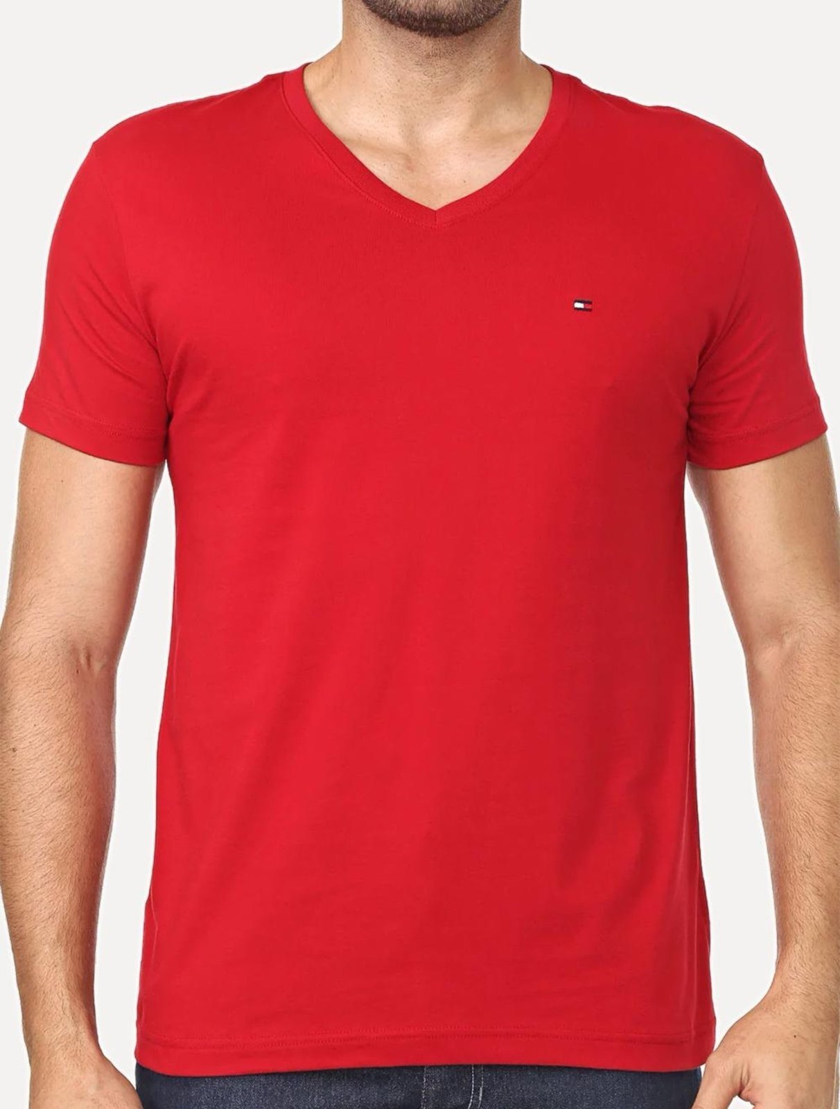 Camiseta Tommy Hilfiger Masculina Essential V-Neck Vermelha