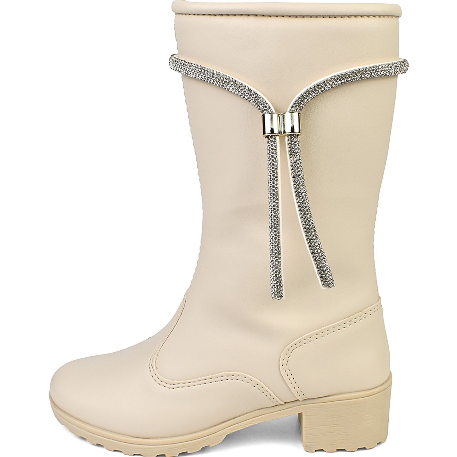 Infantil - Bota Cano Alto Feminina Strass Off White Lulopé