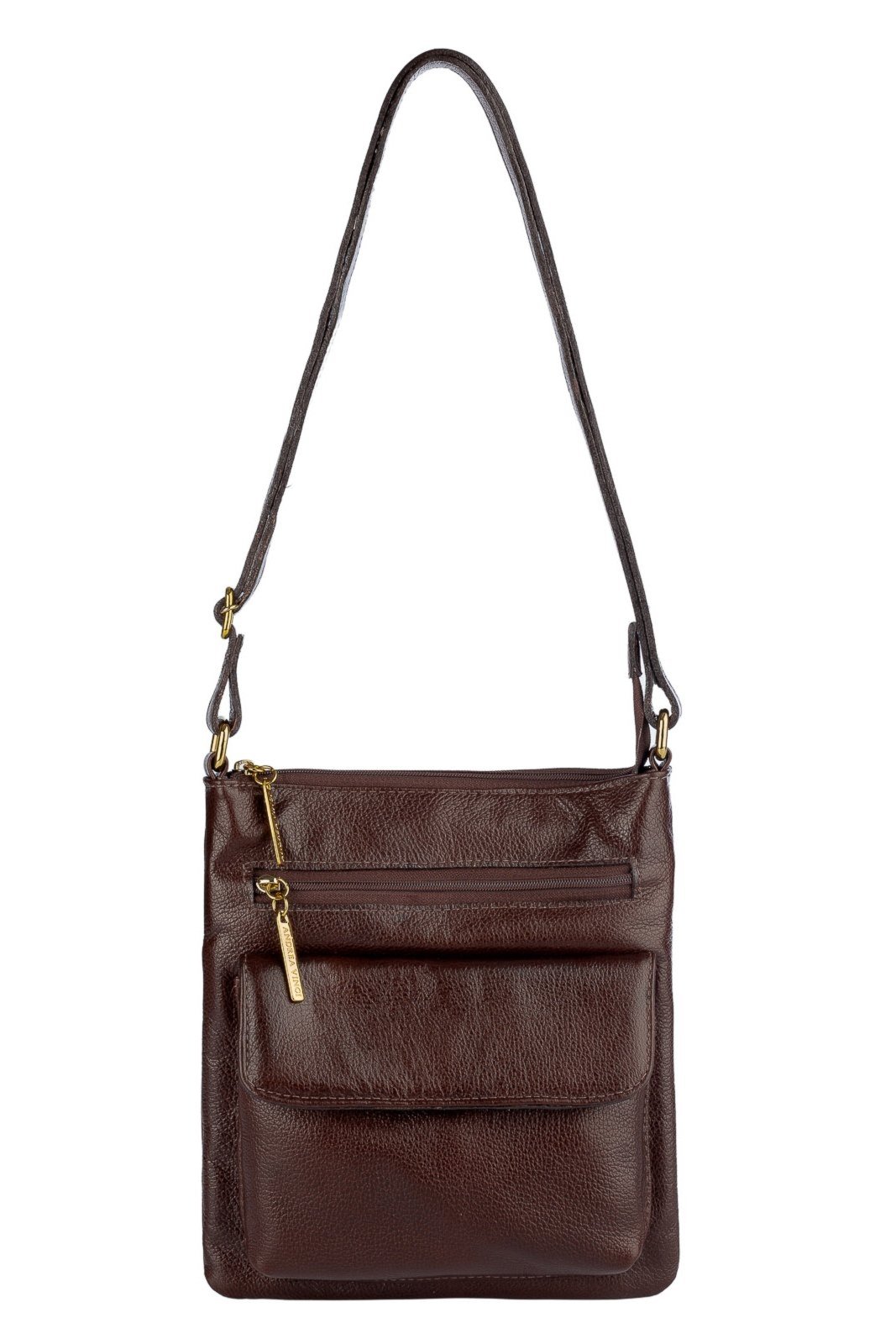 Bolsa pequena transversal de couro liso Alana – Café