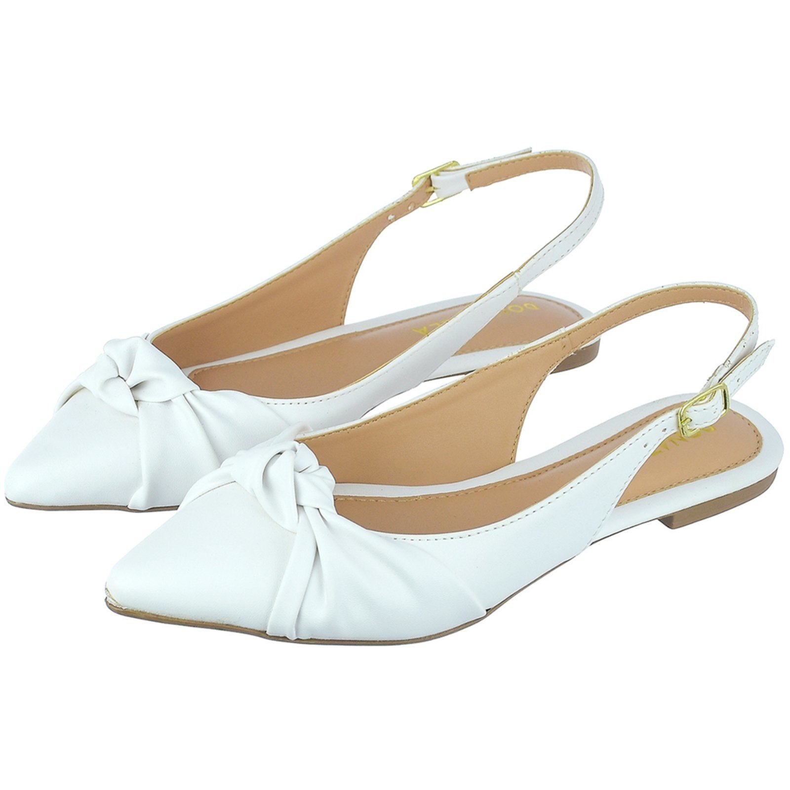 Sapatilha Feminina Bico Fino Mule Slingback CM Calçados Nó Branco