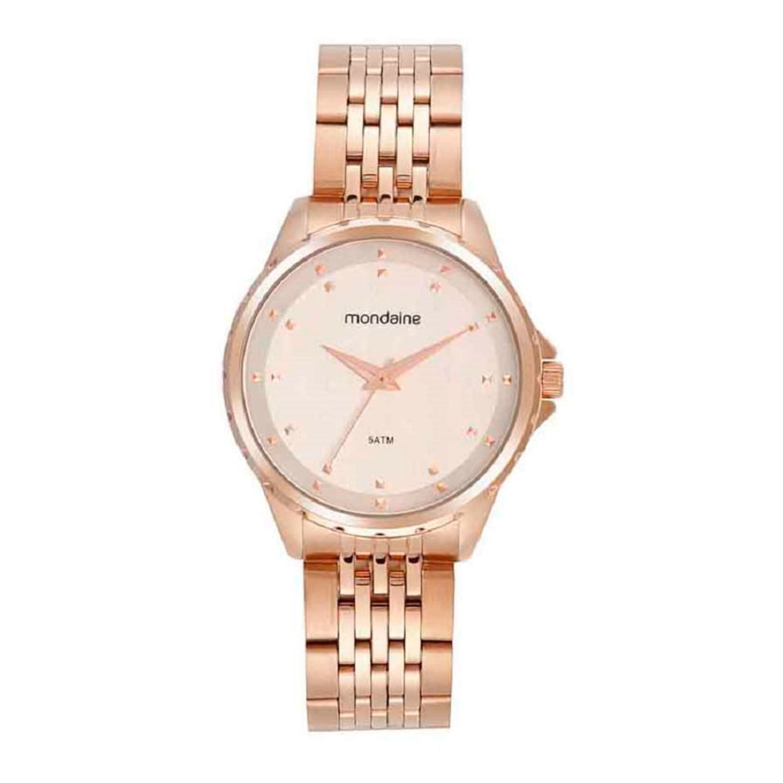Relógio Feminino Rose Gold Rosa Redondo Aço Delicado Mondaine