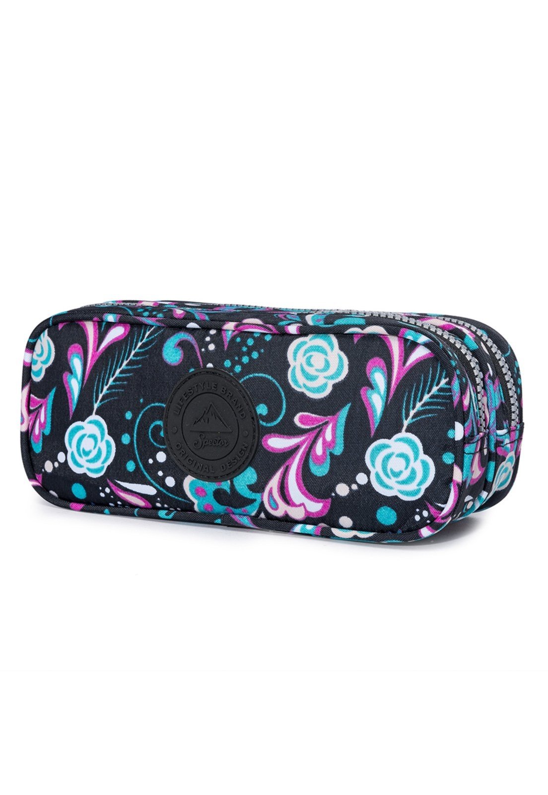 Vista 3 Infantil - Estojo Escolar Florido Feminino Spector Reforçado preto Spector preto