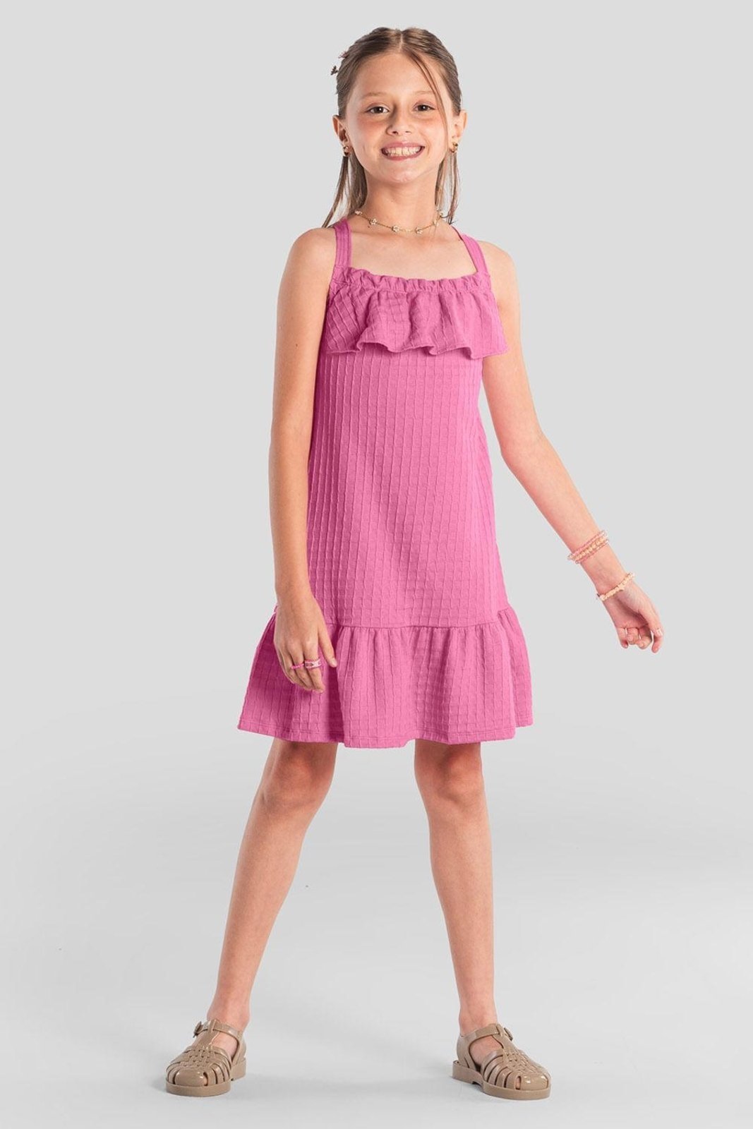 Infantil – Vestido menina com babado Brandili Rosa