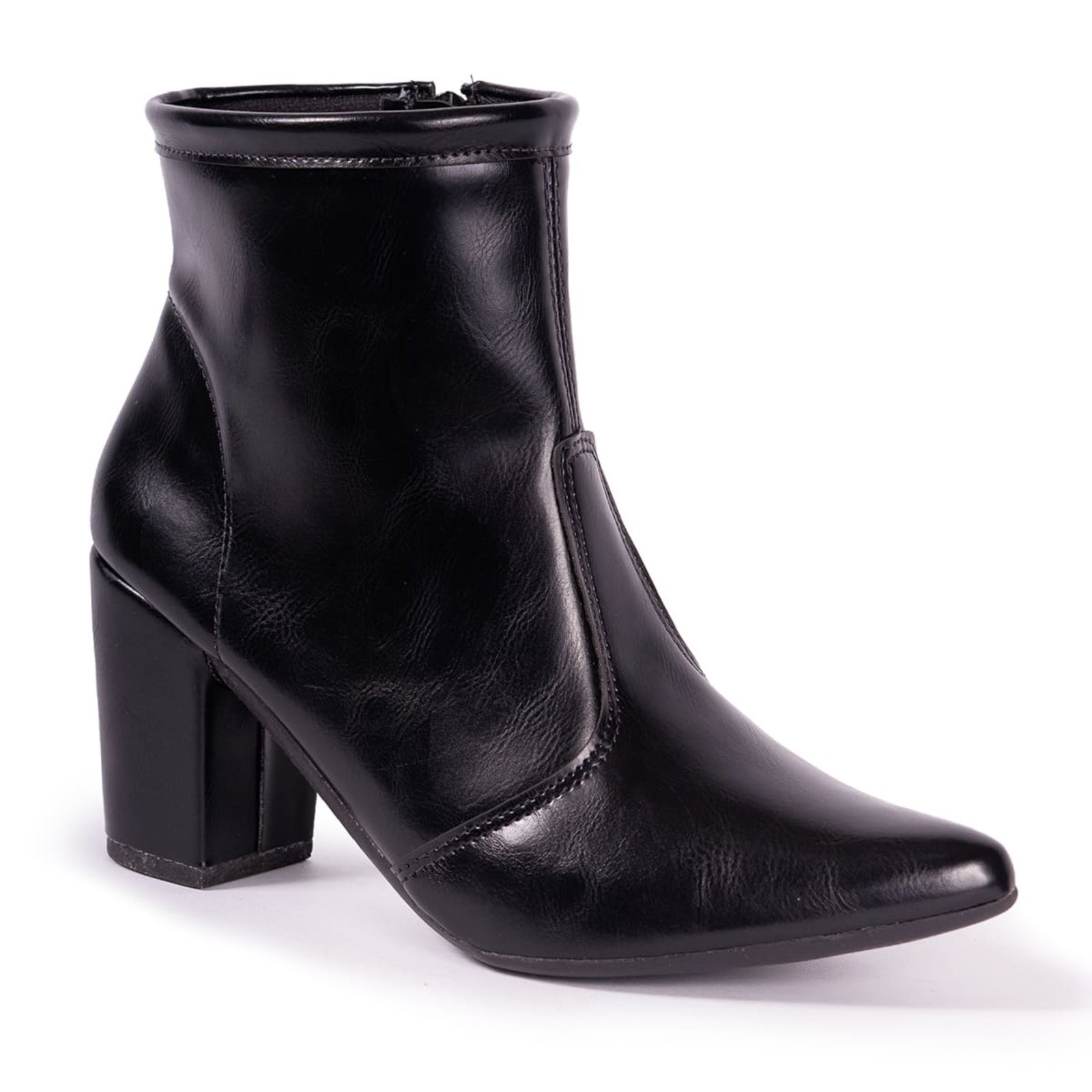 Bota Feminina Ankle Boot Salto Grosso Cano Curto Bico Fino Confortável Via Angel 6803 Preto
